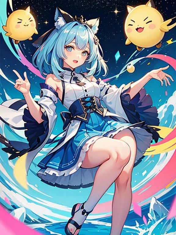 ((highest quality)), ((masterpiece)), (be familiar with), perfect face, one girl、15 years old、big breasts、small face、long hair、silky hair、Braid in one place、Pastel blue colored hair、Clothes with protruding shoulders、white colored clothes、Sheer clothes、Clothes without sleeves、ギンガムチェックのmini skirt、mini skirt、Full body figure、つま先から頭のてっぺんまでのFull body figure、足先から頭までのFull body figure、crawl on all fours、No underwear、Zori sandals、