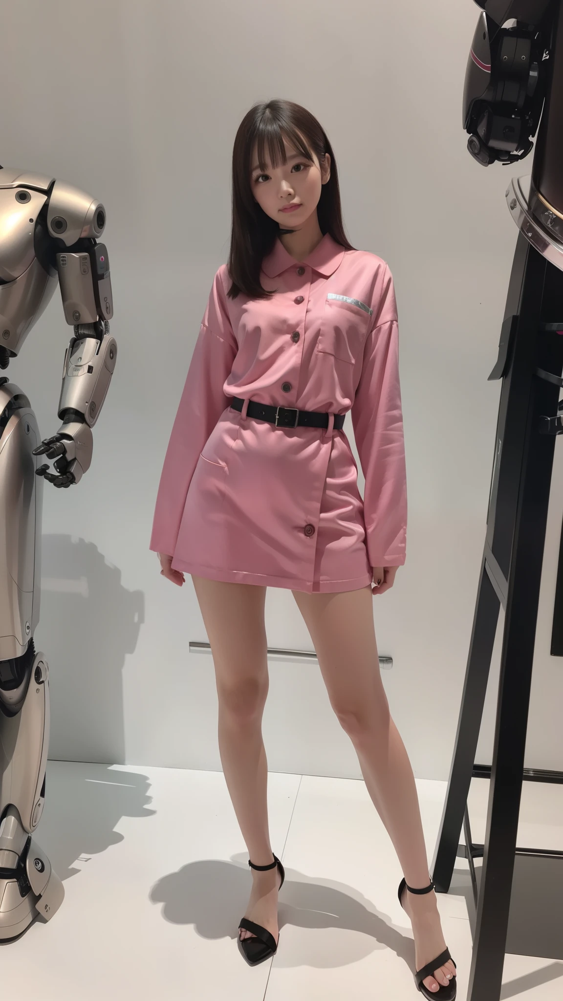 Pink satin nurse uniform, robot