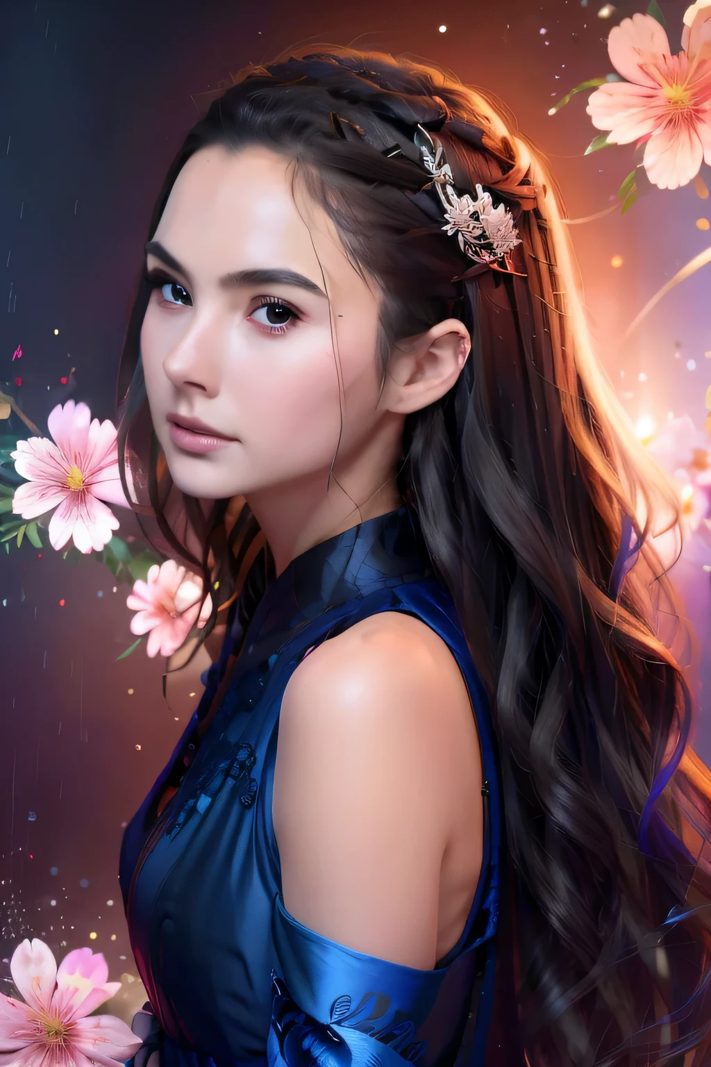 Alafed woman in kimono with flowers on her head, beautiful digital artwork, beautiful digital illustrations, beautiful digital paintings, gorgeous digital painting, Gwaites style artwork, Photorealistic anime girl rendering, Smooth anime CG art, beautiful digital art, great digital art with details, amazing digital illustrations, detailed digital anime art, April rendering, beautiful anime portrait, masterpiece, 最high quality, high quality, High resolution､