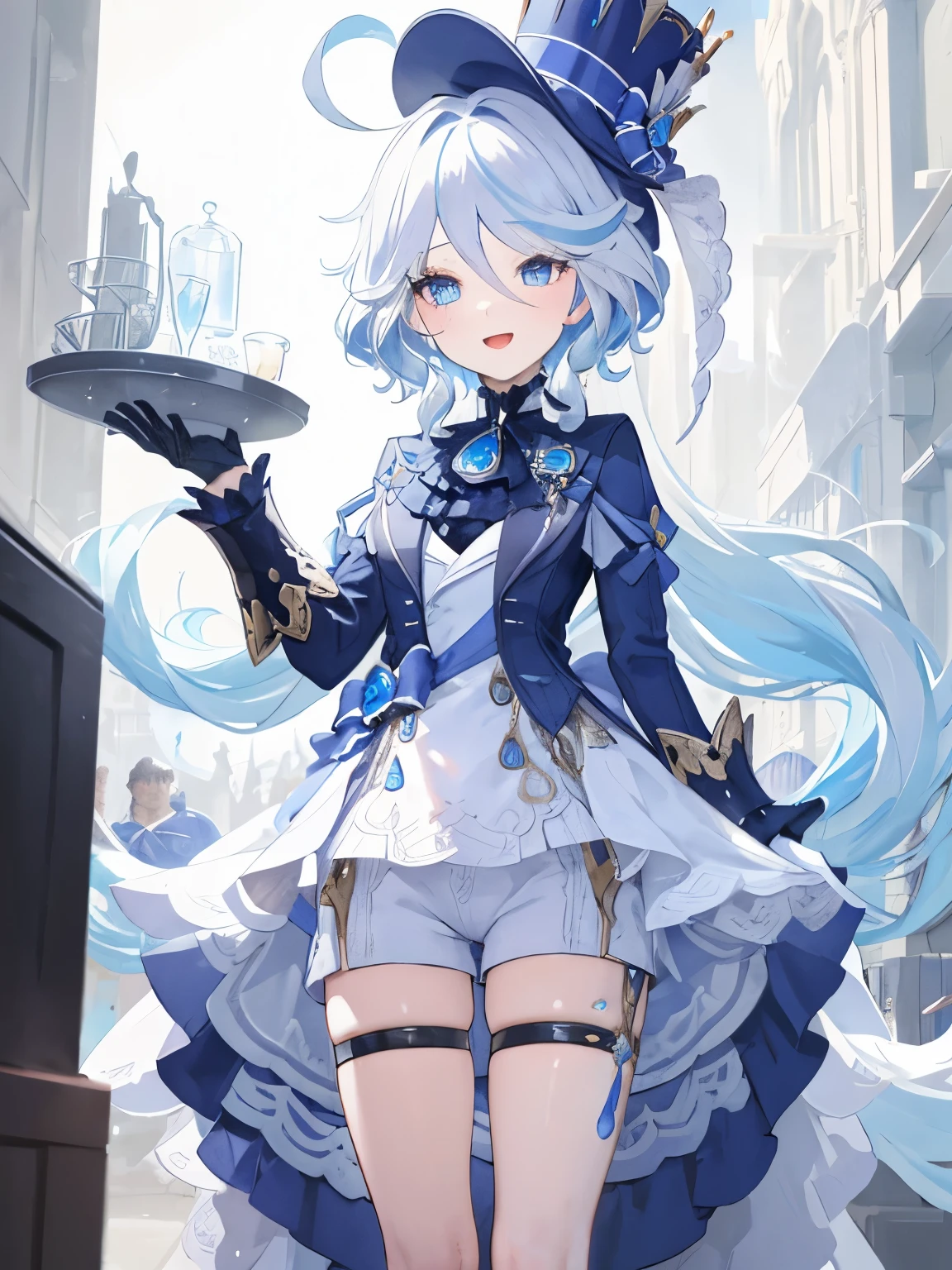 ((masterpiece,best quality)), high resolution, 1 girl, Heterochromia, standing back to back, Simple backgroundADDCOMM 1girl, Forina, blue hat, Gloves, open mouth, Smile BREAK
1girl, focus, long sleeves, hollow dress, Smile