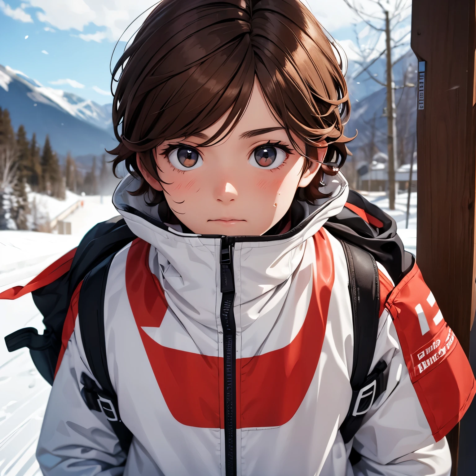 Boy, brown hair, ski accident.