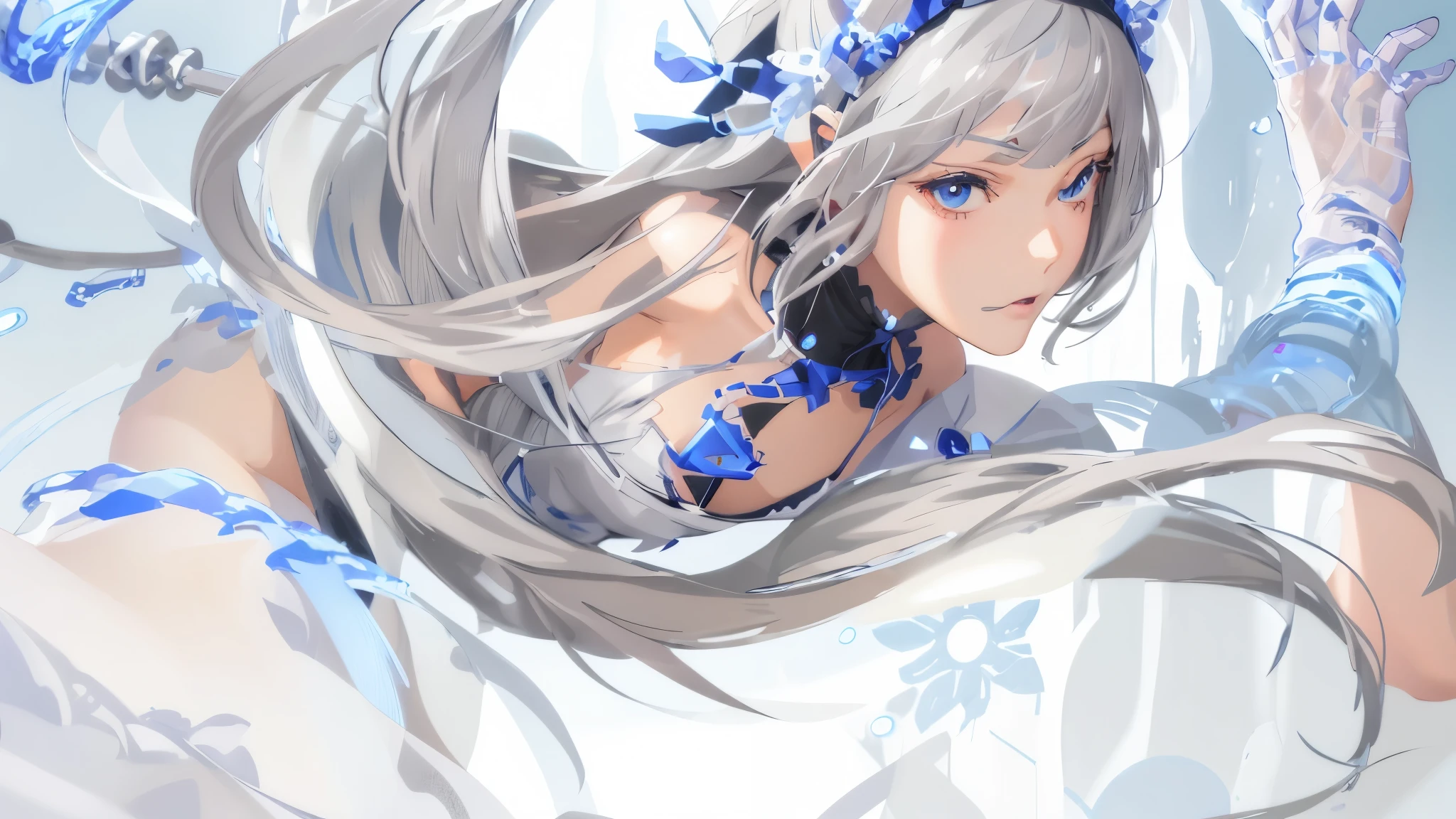 暗い部屋で剣を持った長いgray hairのアニメキャラクター, gray hair deity, anime fantasy artwork, epic anime artwork, gray hair, 2. 5 d cgi anime fantasy artwork, magnificent exquisite character art, great character art, High quality digital concept art, waitress, Advanced digital anime art, perfect gray hair girl, Advanced digital anime art ”, gray hair lady