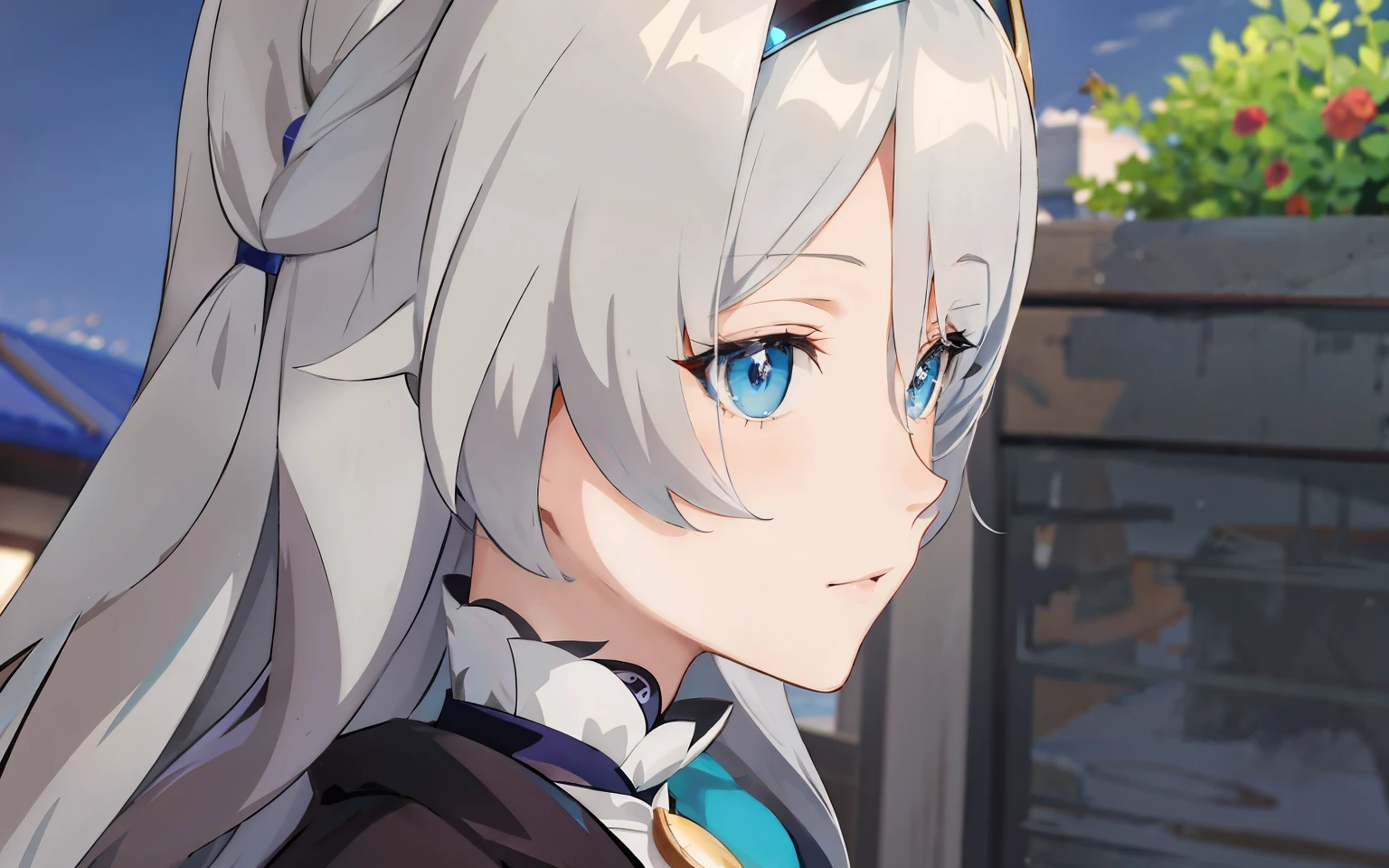 Anime girl with long white hair and blue eyes looking at camera, Ayakashi original god impact, Close-up of a young anime girl, Ayaka game genshin impact, Today’s recommended anime is still, close-up character, azure lane style, Character close-up, Character close-up, aqua of konosuba, white hair girl