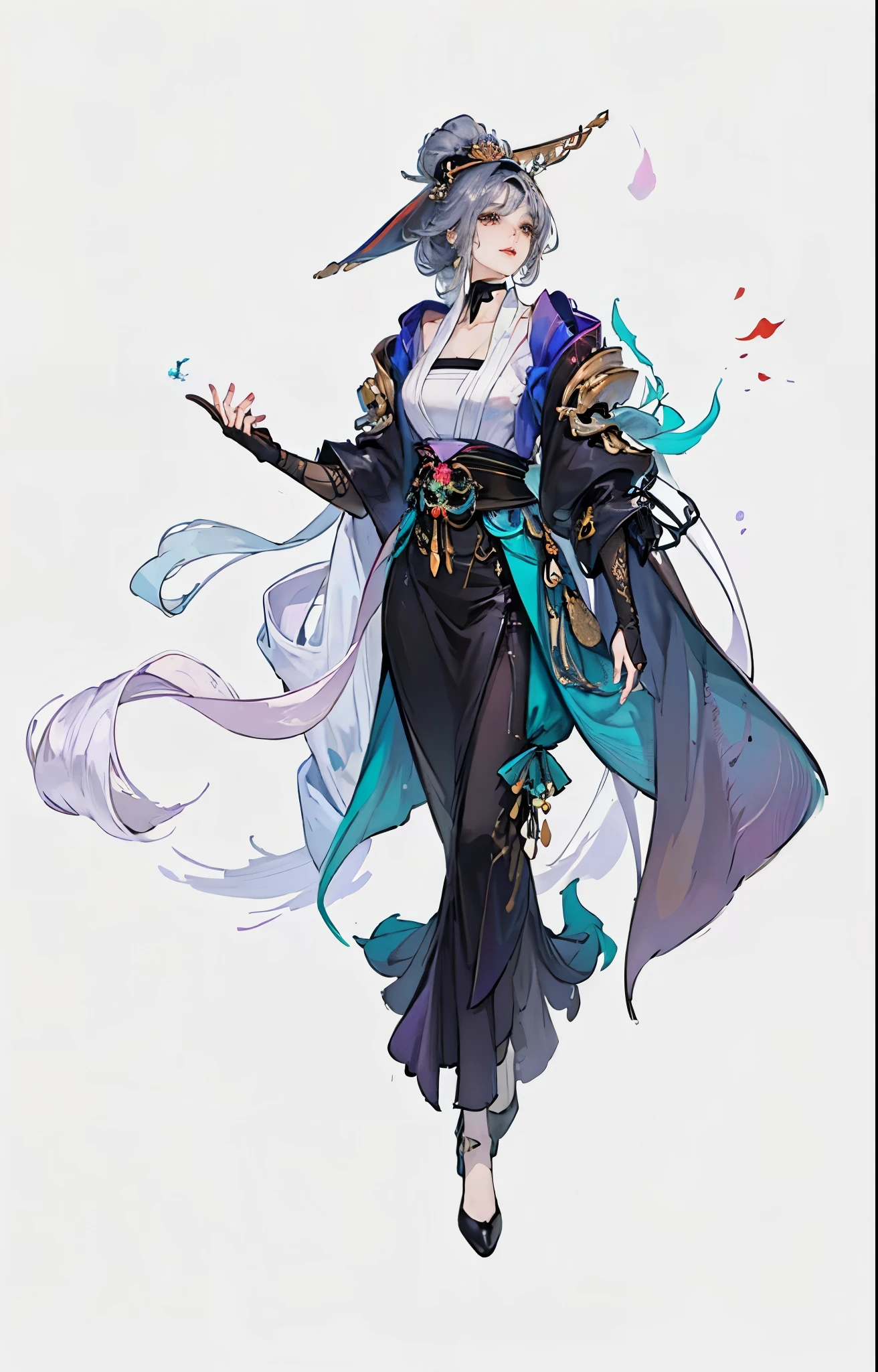 best quality at best, ultra high resolution, (((1 girl, whole body image))),(long black hair), game fairy, hanfu, yarn, 流动的轻yarn, jewelry, (focus), (((rich and colorful))), particle effects , masterpiece, best quality at best, beautiful painting, meticulous, Very detailed, (masterpiece, best quality at best) CG unified 8K wallpaper,masterpiece,best quality,Super detailed), Ultra HD quality,clear face,good looking hand