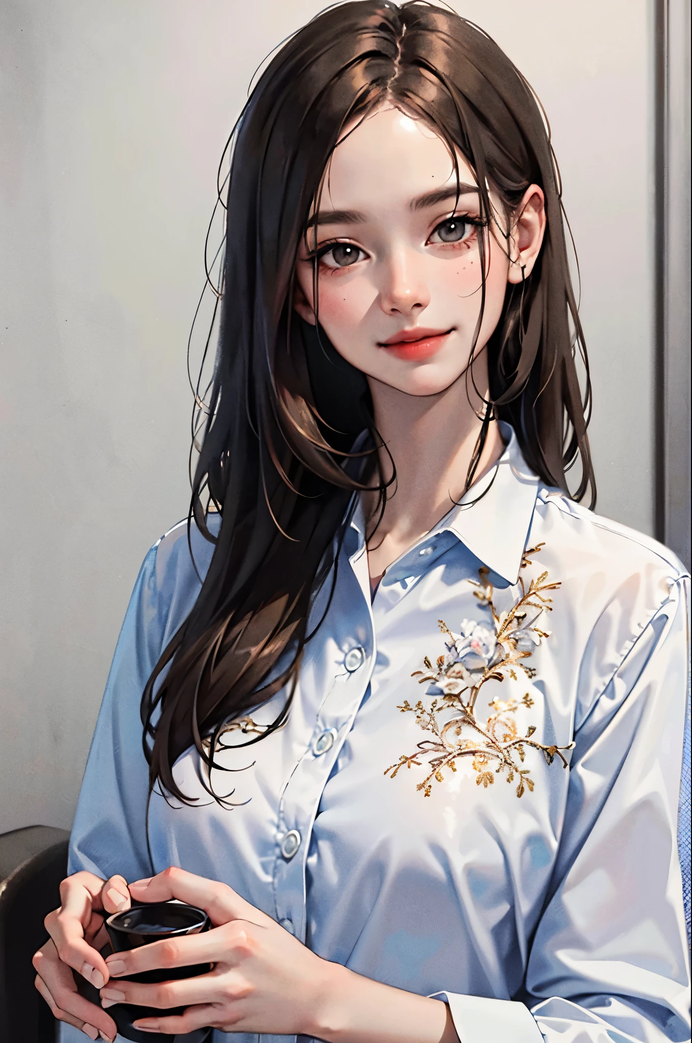 (masterpiece:1.2, highest quality), (highly detailed face, real image, realistic skin, realistic body, intricate details), alone, 1 beautiful women,formal,smile,assistant seat,rain