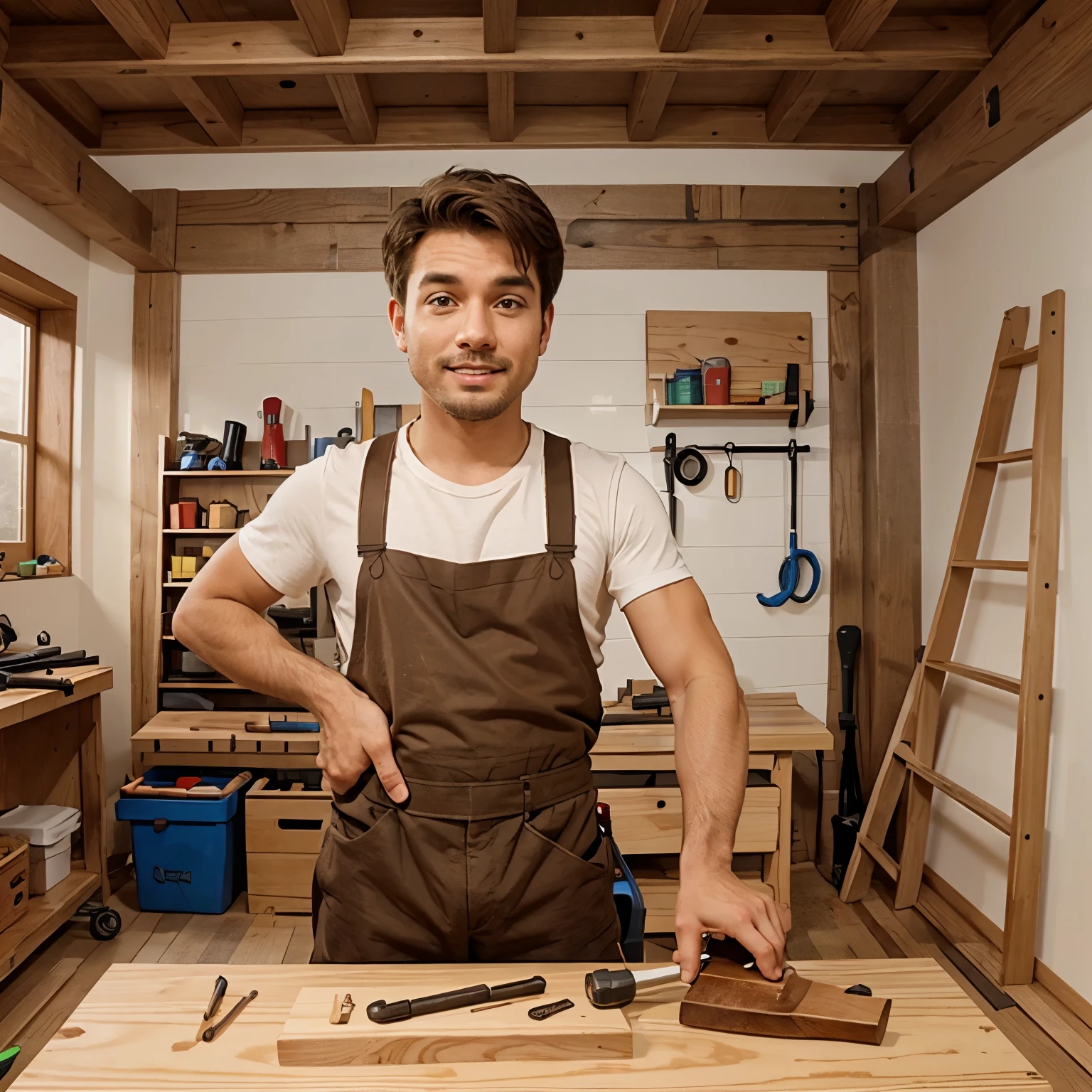 A male carpenter in carpenter shop cartoon