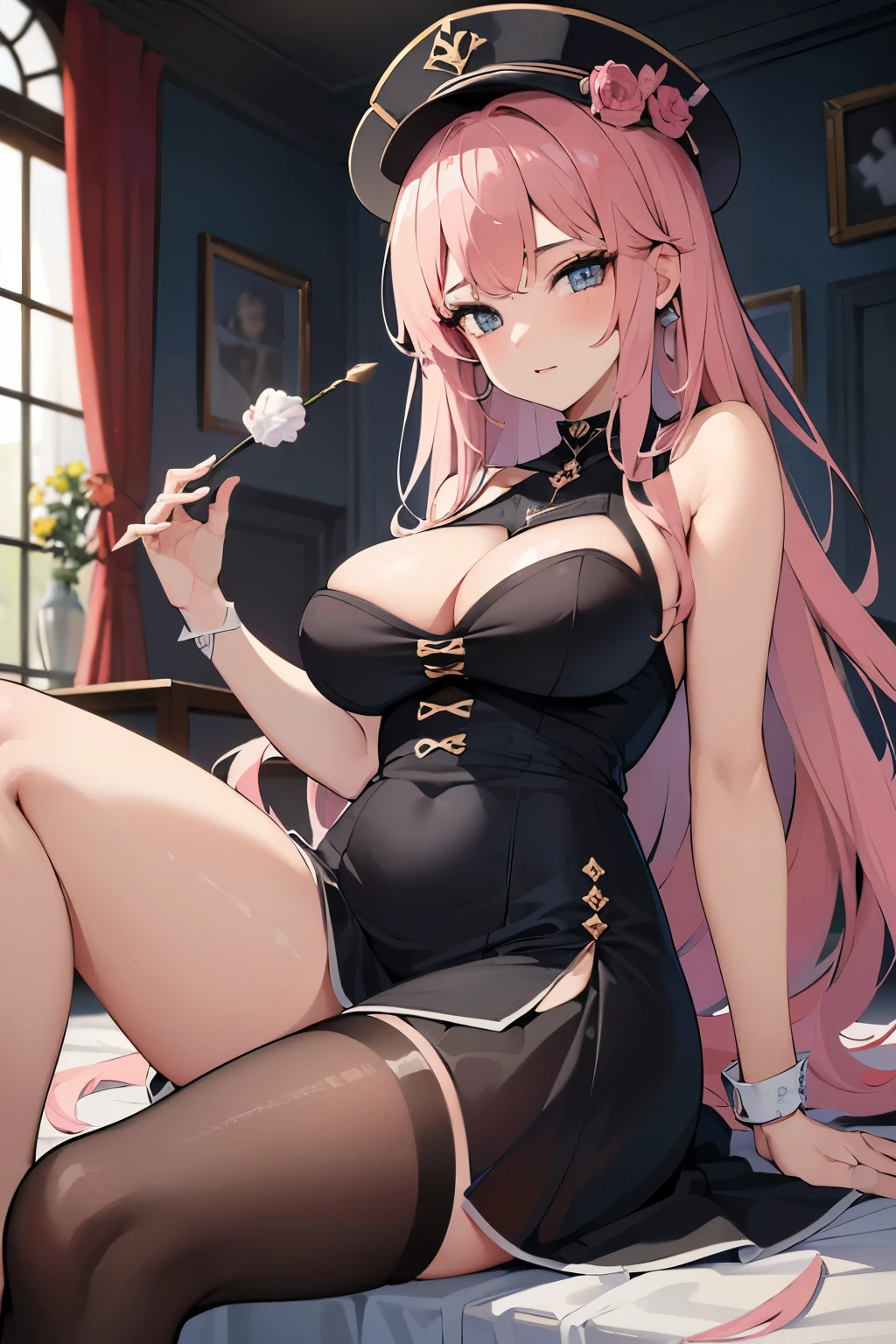 1girl, (masterpiece, best quality, high resolution, 4k), beauty, Gigantic , perfekte rundungen, schmal, big bust,  sportlich, ((looks lustful, unglaublich rot im gesicht, hat den mund offen, hat speichel am mund)), ((wears a dress, pinke haare, lange haare)),sehr sexy, cute, ((schaut den betarchter an, sitzend mit beiden beinen nach hinten, beine angewinkelt))
