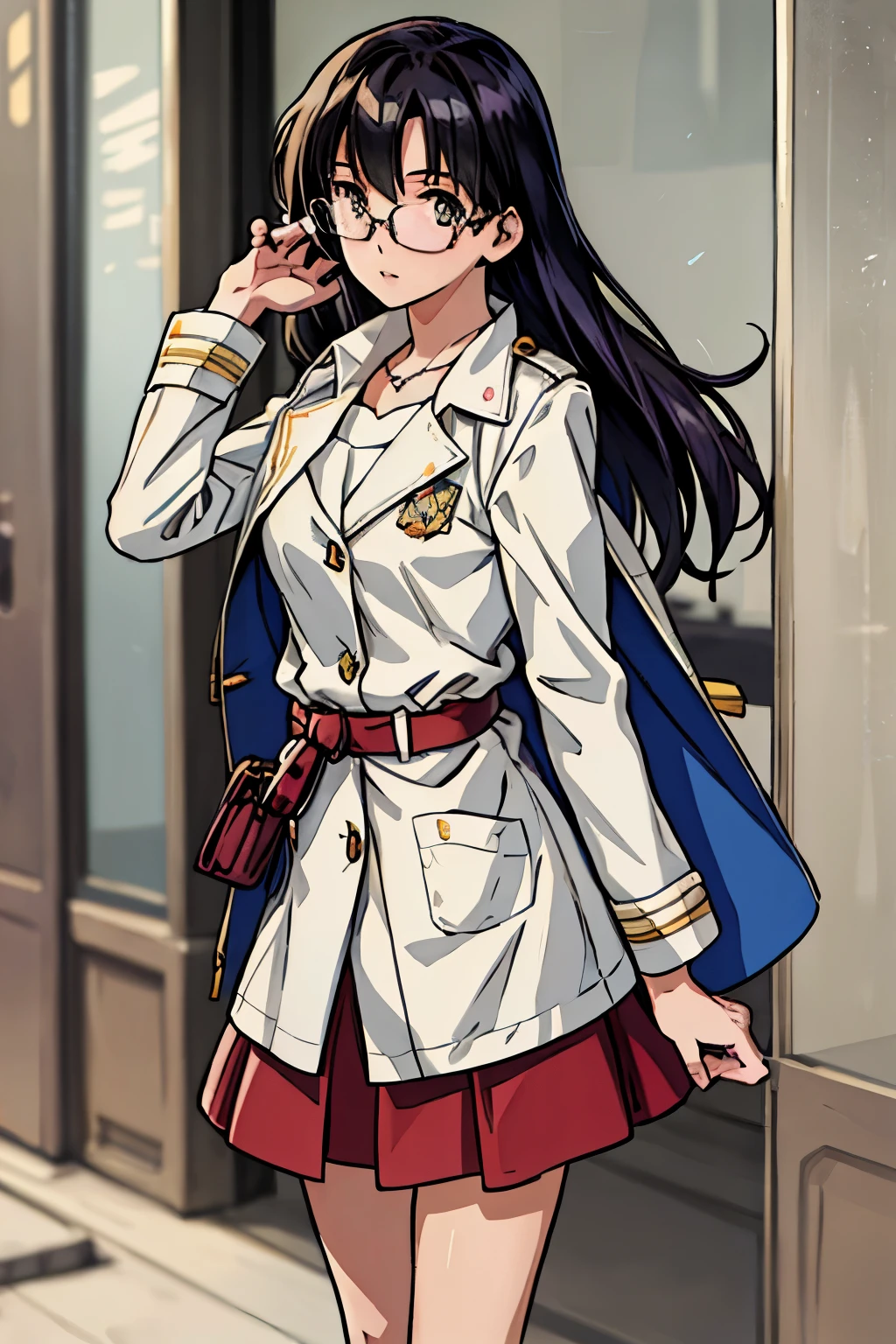 (highest quality,4K,8K,High resolution,table top:1.2), super detailed, (realistic,photorealistic,photo-realistic:1.37),((full body)), Unfortunate,Glasses,((black hair)), ((long hair)),beige trench coat,necklace,high-heels,shoulder bag,beautiful and fine eyes, beautiful detailed lips, highly detailed eyes and face, long eyelashes, realistic anime 3D style, Smooth anime CG art, Digital rendering by Makoto Shinkai, Moe anime art style, photorealistic rendering of an anime girl, Shinkai Makoto style, Cute anime girl visuals, realistic young anime girl, girl fan art, Created by Anime Artist'studio of.
