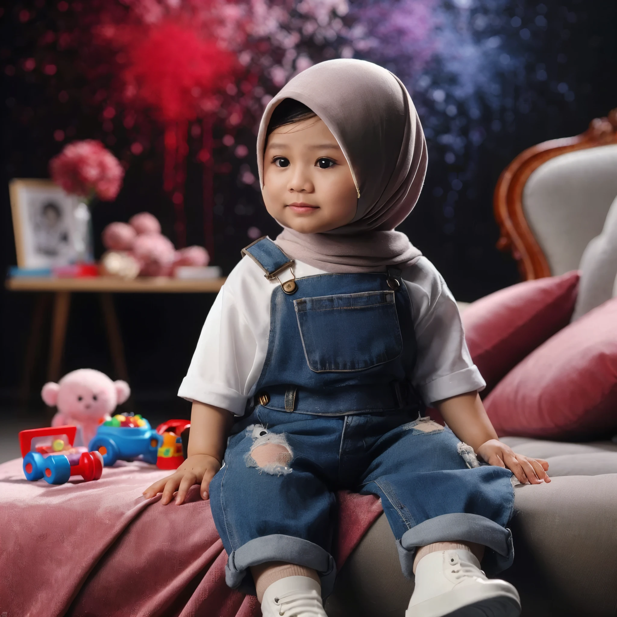 Foto seorang balita perempuan Indonesia berkulit putih memakai hijab, super realistik, uhd,