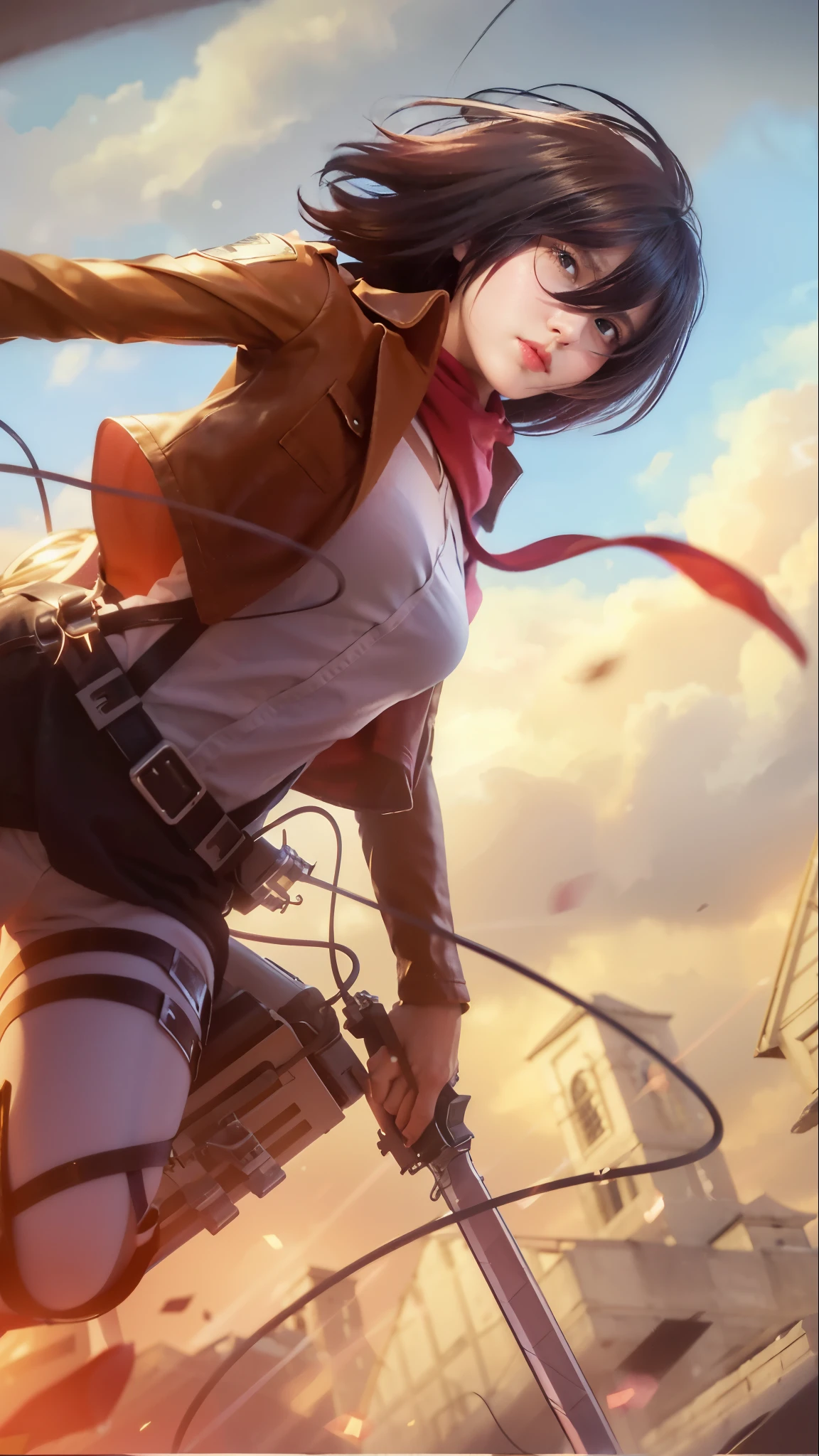 detailed, A detailed portrait of 1 girl 18 year old, cute girl, british girl, futuristic outfits, holding sword, pale skin, perfect body, blue eyes, pink hair. The scene is illuminated with professional lighting, photon mapping, and radiosity, with Tetsuya Nomura Style. Blur bokeh effect, realistic light.