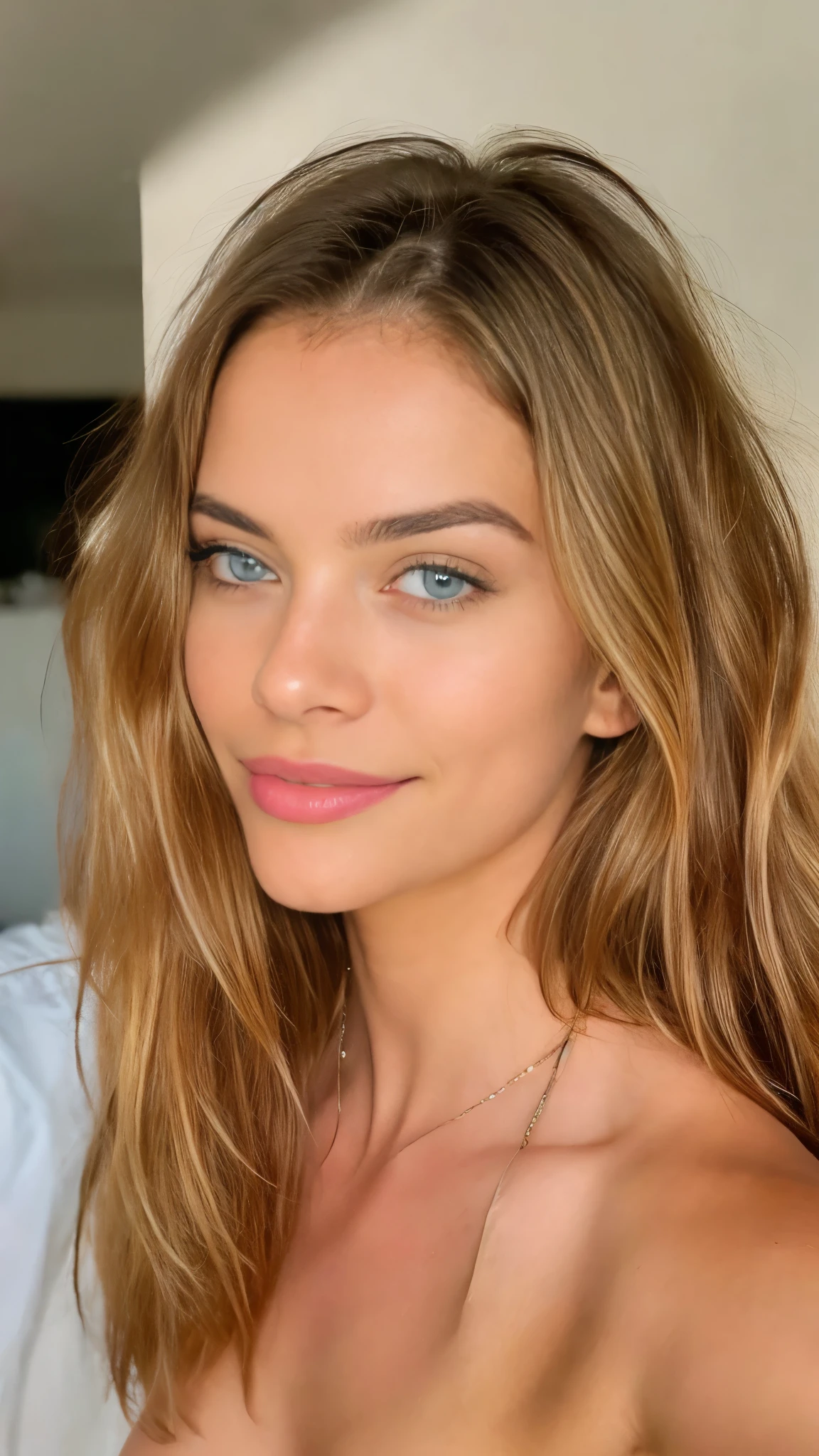 Very beautiful sexy blonde making a selfie, naked , breasts, light blue eyes, highly detailed, 18 years old, slim, innocent face, naturally wavy hair, high resolution, masterpiece, best quality, intricate high detail, highly detailed, sharp focus, detailed skin, realistic skin texture, texture, detailed eyes, professional, 4K, charming smile, shot with Canon, 85mm, slight depth of field, Kodak Color Vision, body in perfect shape, extremely detailed, photographer_\( ultra\), photographerrealistic, Realstic, Postprocessing, maximum details, roughness, real life, ultrarealistic, photorealism, photography, 8K UHD, photography