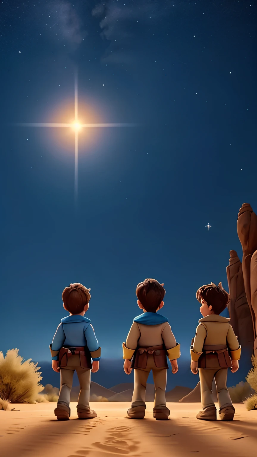 three kings walking in the desert at night with a bright star in the sky just like the Disney Pixar movies