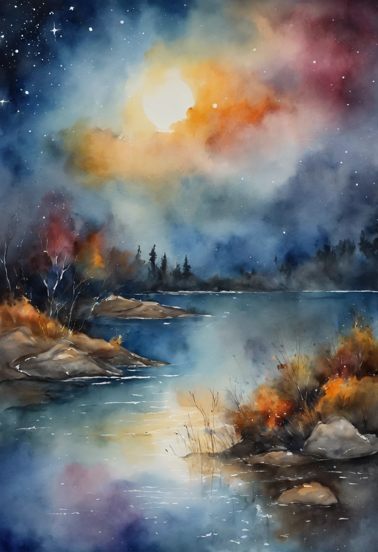 night sky full of stars、Beautiful sleeping face woman、Monet's drawings