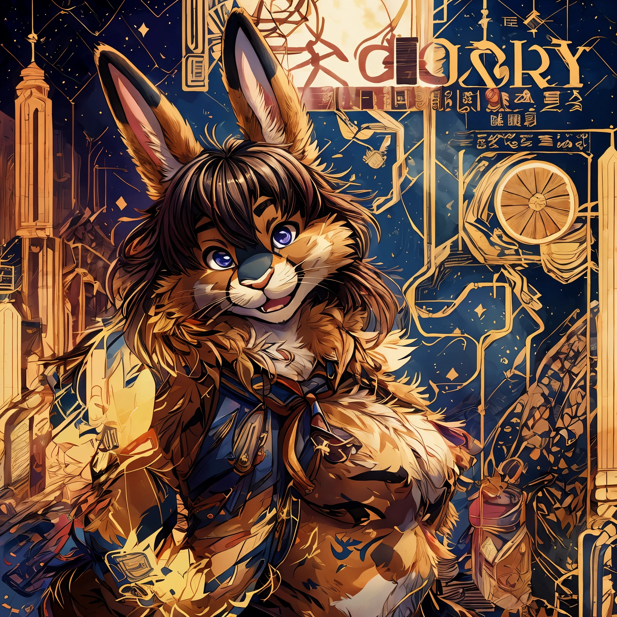 super fine illustration, best quality, magazine cover, upper body, contrapposto, backpack, badge, bag, bag charm, bookbag, handbag, pocket, pouch(Highly Detailed Beautiful Face and Eyes) absurdres, Perfect Anatomy((furry girl))(((furry)))(furry anthro:1.7)((rabbit Facial Features, rabbit Body Features))((rabbit ears, Highly Detailed Body Fur))joyful smile,