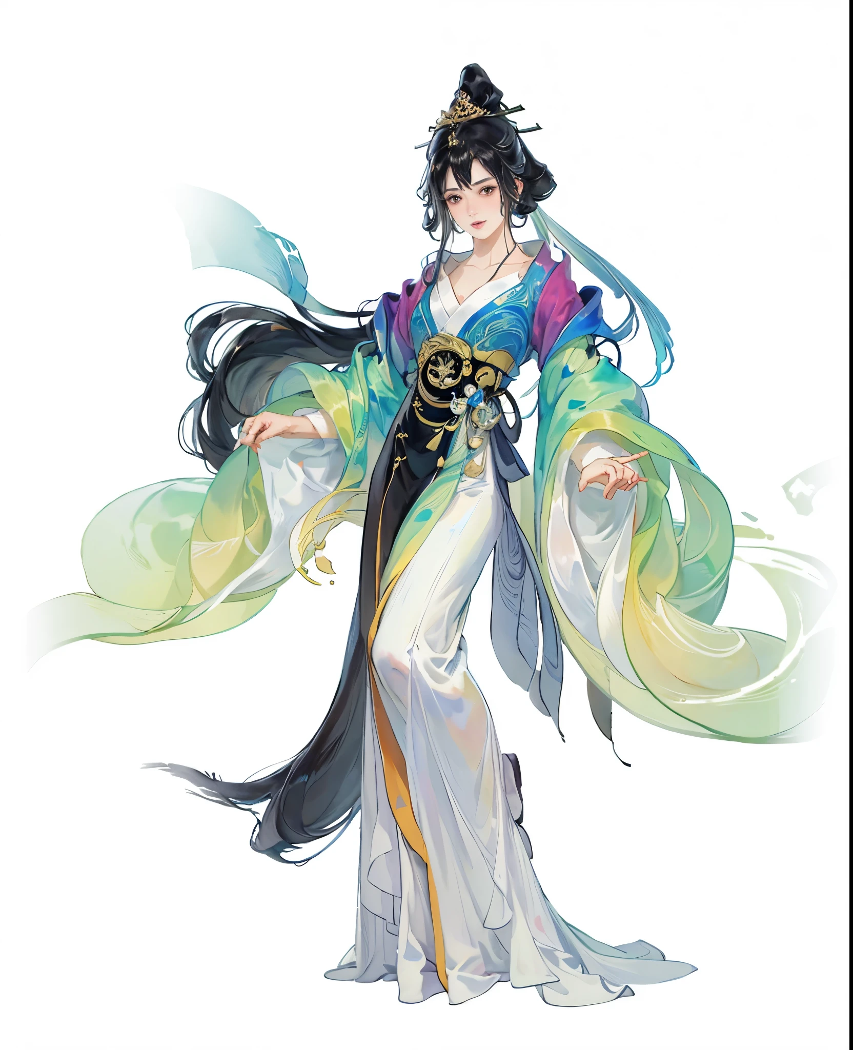 The whole body of the character,best quality, ultra high resolution, (((1 girl))),(long black hair), game character, old palace, hanfu, yarn, 流动的yarn布, jewelry, (focus), (((colorful))),(sketch:0.8) , masterpiece, best quality, beautiful painting, meticulous,(Denoise:0.6), Very detailed, (masterpiece, best quality) CG unified 8K wallpaper,masterpiece,best quality at best,super detailed), Ultra HD quality