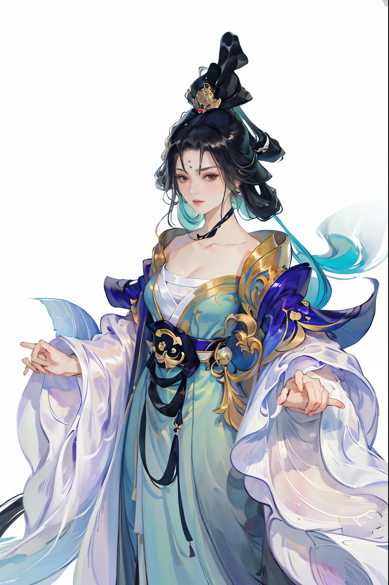 The whole body of the character，best quality, ultra high resolution, (((1 girl))),(long black hair), game character， old palace, hanfu, yarn, 流动的yarn布, jewelry, (focus), (((colorful))),(sketch:0.8) , masterpiece, best quality, beautiful painting, meticulous,(Denoise:0.6), Very detailed, (masterpiece, best quality） CG unified 8K wallpaper，masterpiece，best quality at best，super detailed）, Ultra HD quality