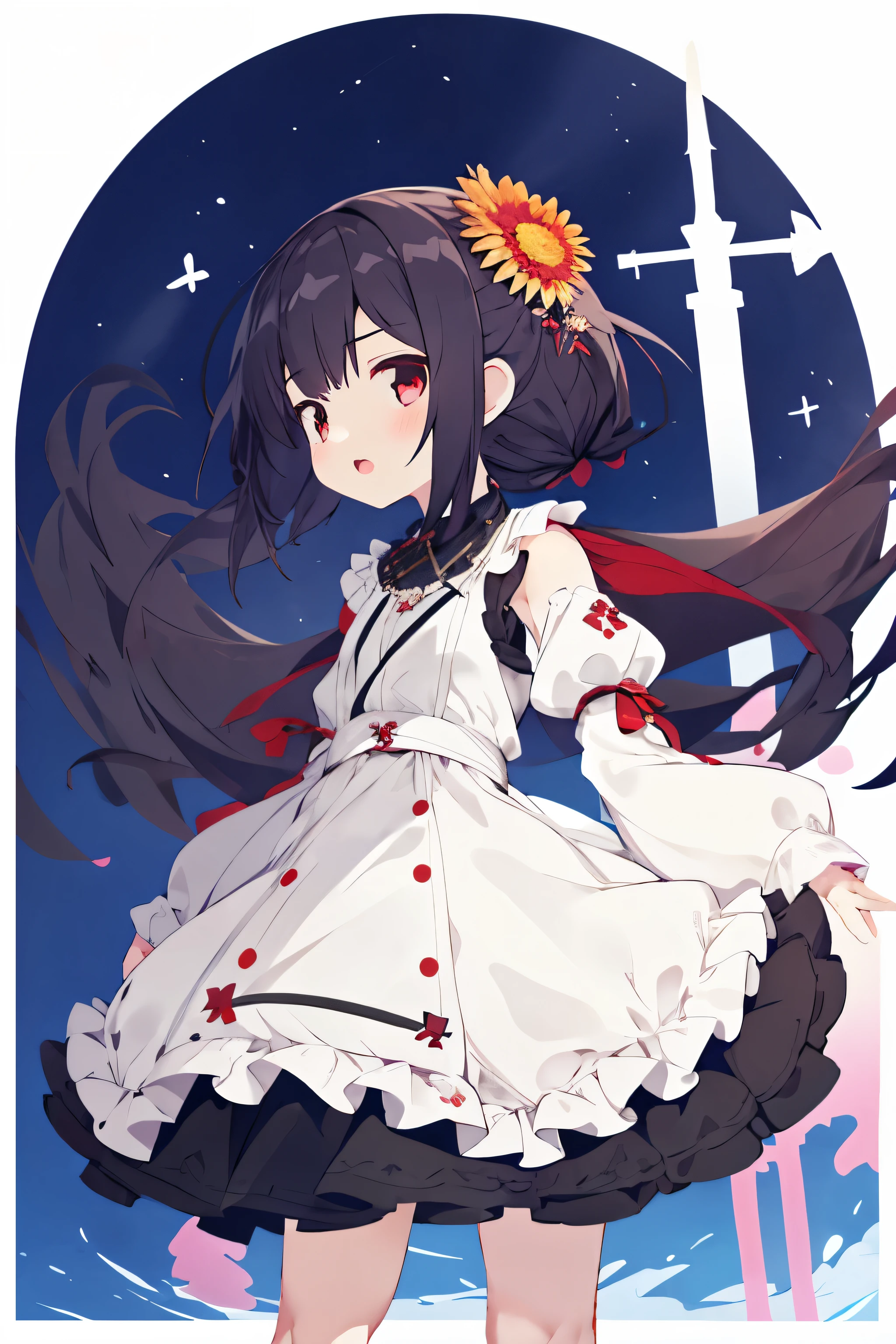 1 girl, ruffle dress, (sleeves go above the wrist, sleeves over fingers), Moe Katana, Banzai