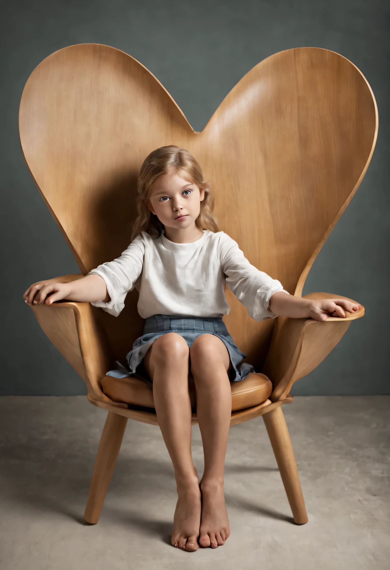 (masterpiece, photo-realistic),
(Portrait of a girl sitting on Hans J. wegner heart chair:1.33)
Sigma 24mmF/1.4,
throw, From above,
Awards,
1 girl, (outstretched arm, reach out your hand, heart hand:1.1), One thumb and four fingers,
Natural light,