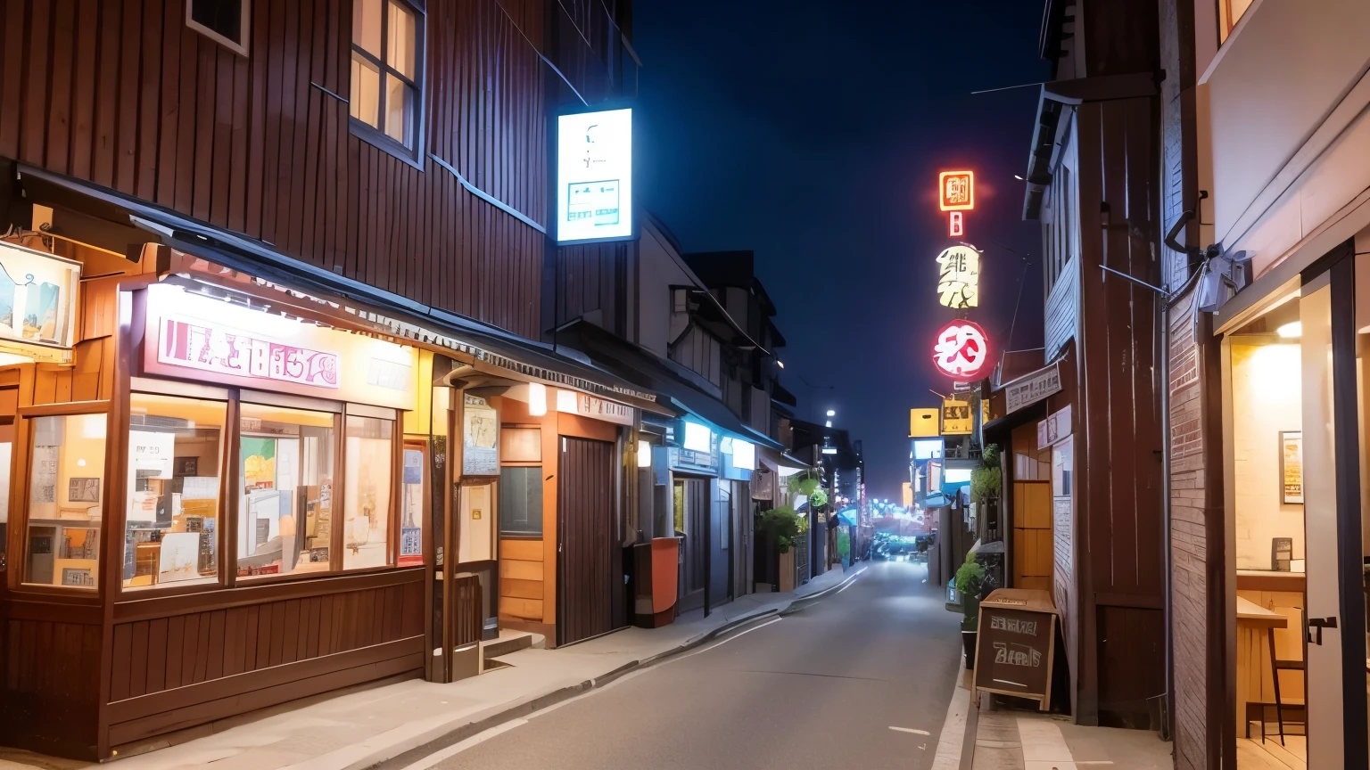 high definition images、Taken with a wide-angle lens、Cityscape with a pub、A corner of the office district、back alley、night scenery