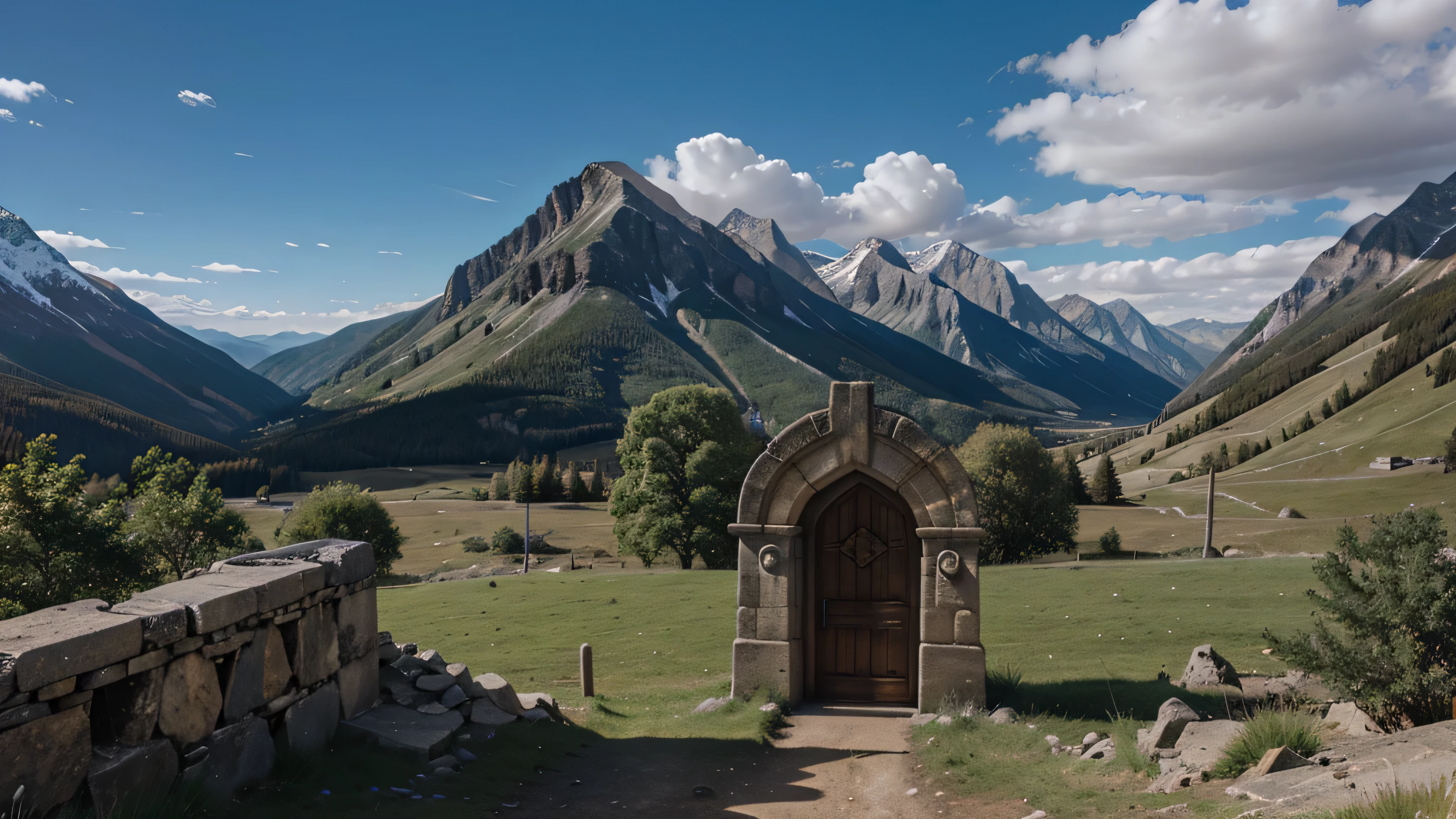 magic waygate, stone portal, on a mountainside