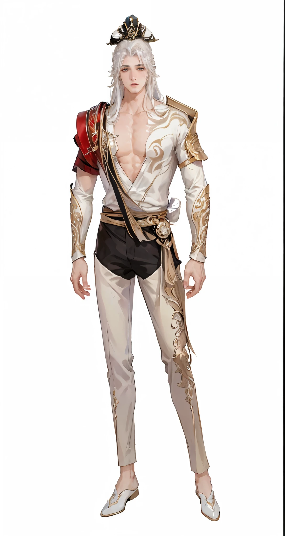 The whole body of the character,best quality, ultra high resolution, (((1 boy))),(long white hair), game character, old palace, hanfu, yarn, 流动的yarn布, jewelry, (focus), (((colorful))),(sketch:0.8) , masterpiece, best quality, beautiful painting, meticulous,(Denoise:0.6), Very detailed, (masterpiece, best quality) CG unified 8K wallpaper,masterpiece,best quality at best,super detailed), Ultra HD quality