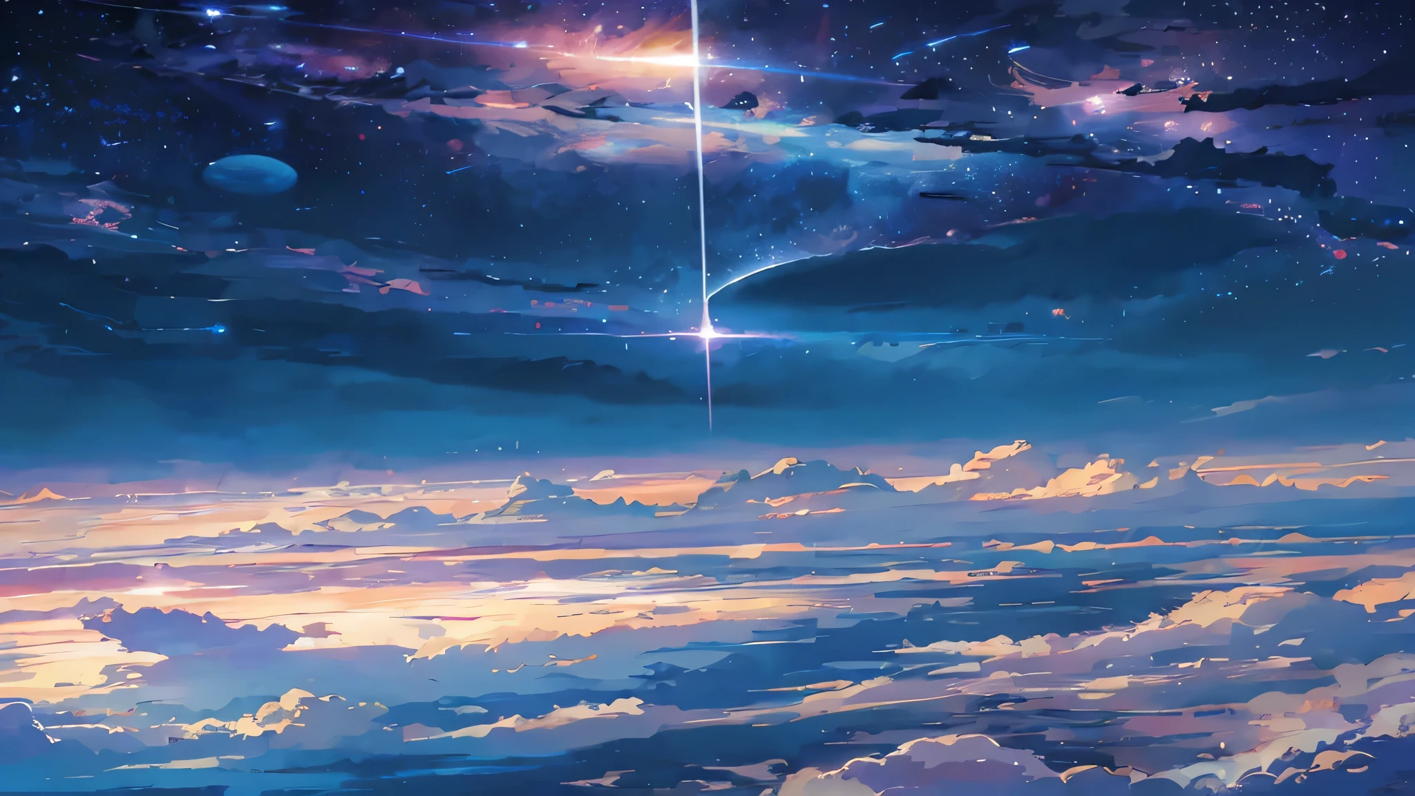 anime - style scene of a beautiful sky with a star and a planet, cosmic skies. by makoto shinkai, anime art wallpaper 4k, anime art wallpaper 4 k, anime art wallpaper 8 k, anime wallpaper 4k, anime wallpaper 4 k, 4k anime wallpaper, anime sky, amazing wallpaper, anime background, heaven planet in background, anime background art