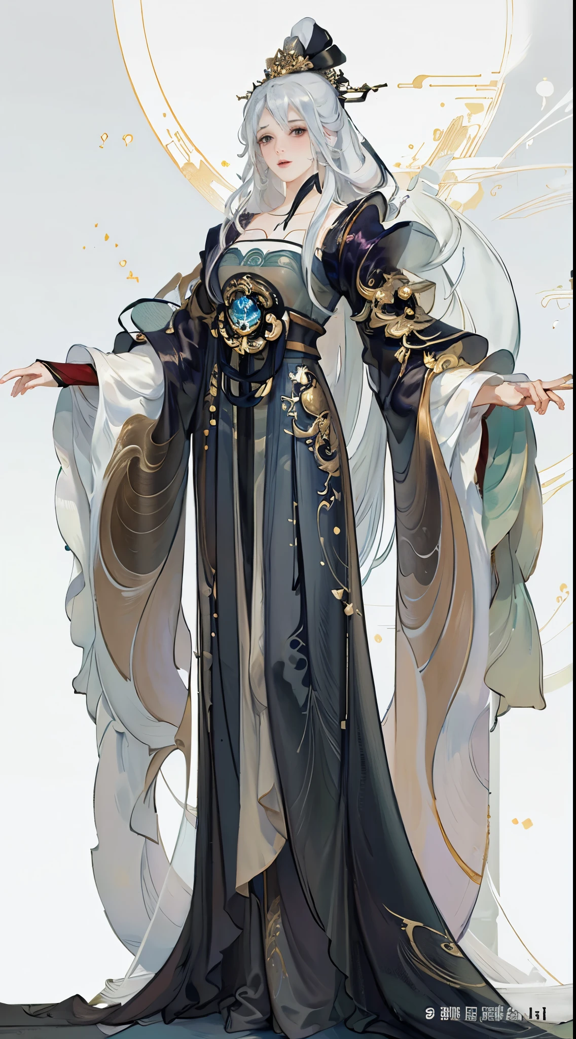 The whole body of the character，best quality, ultra high resolution, (((1 girl))),(long white hair), game character， old palace, hanfu, yarn, 流动的yarn布, jewelry, (focus), (((colorful))),(sketch:0.8) , masterpiece, best quality, beautiful painting, meticulous,(Denoise:0.6), Very detailed, (masterpiece, best quality） CG unified 8K wallpaper，masterpiece，best quality at best，super detailed）, Ultra HD quality