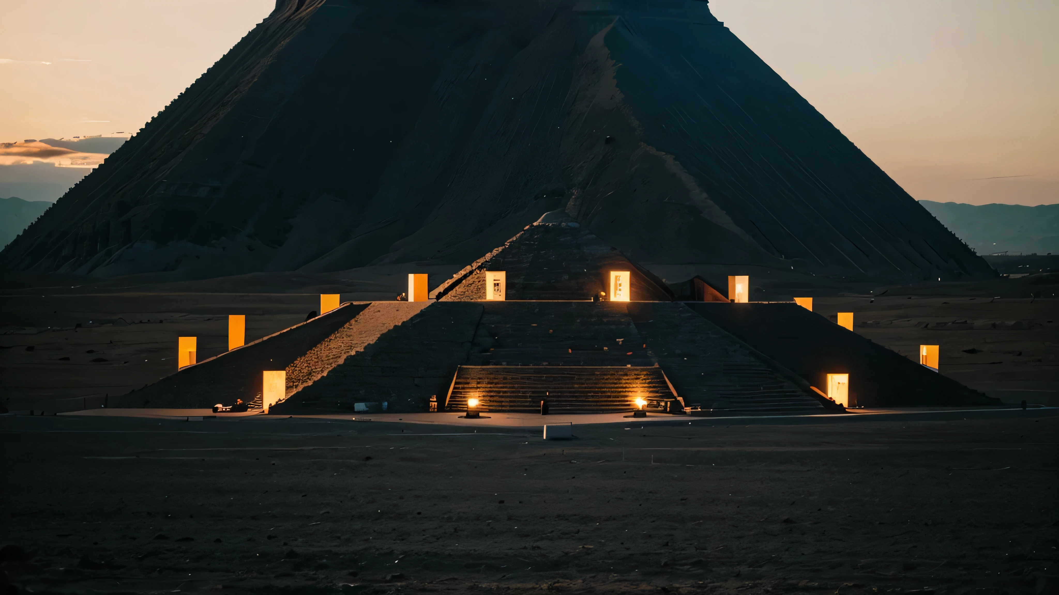 obsidian pyramid at sunset