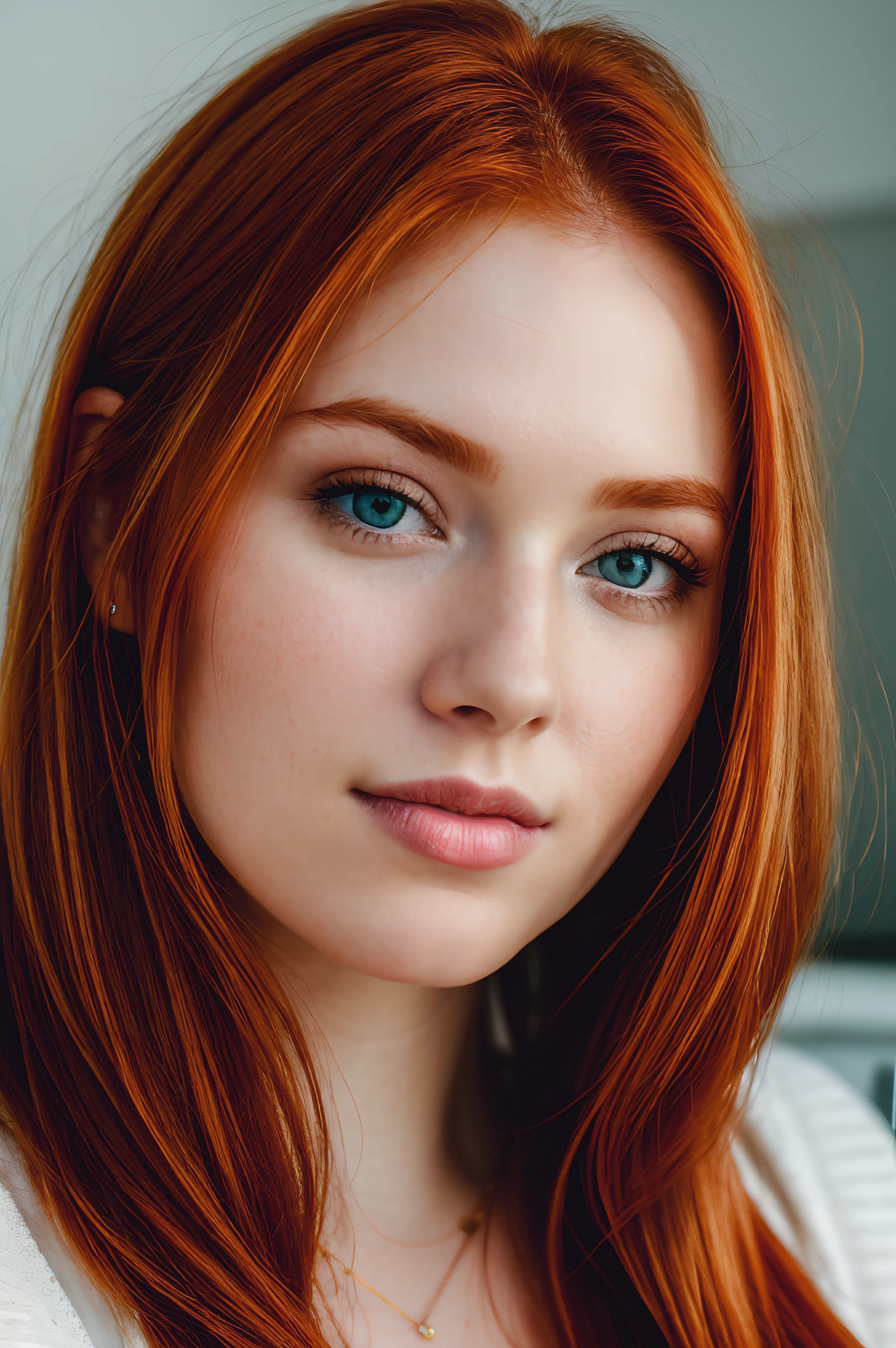foto crua, Um retrato de perto de uma mulher de gengibre impressionante, bonito, facing the camera, 8K Ultra HD, dslr, soft lighting, alta qualidade, Film grain, Fujifilm XT3