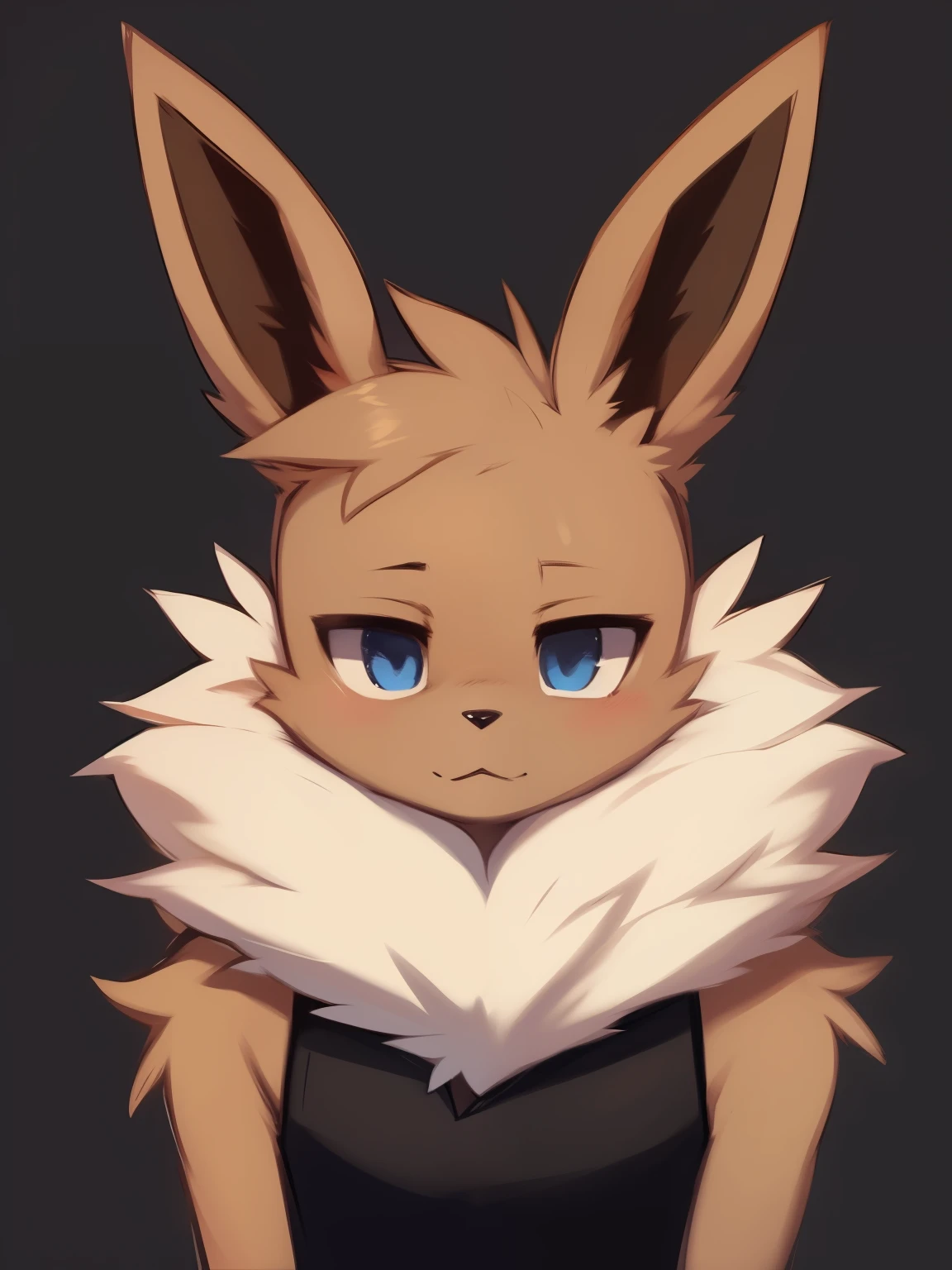 by zackary911,zackary911, eevee anthro, dark background, hoode, solo, one character, blue eyes