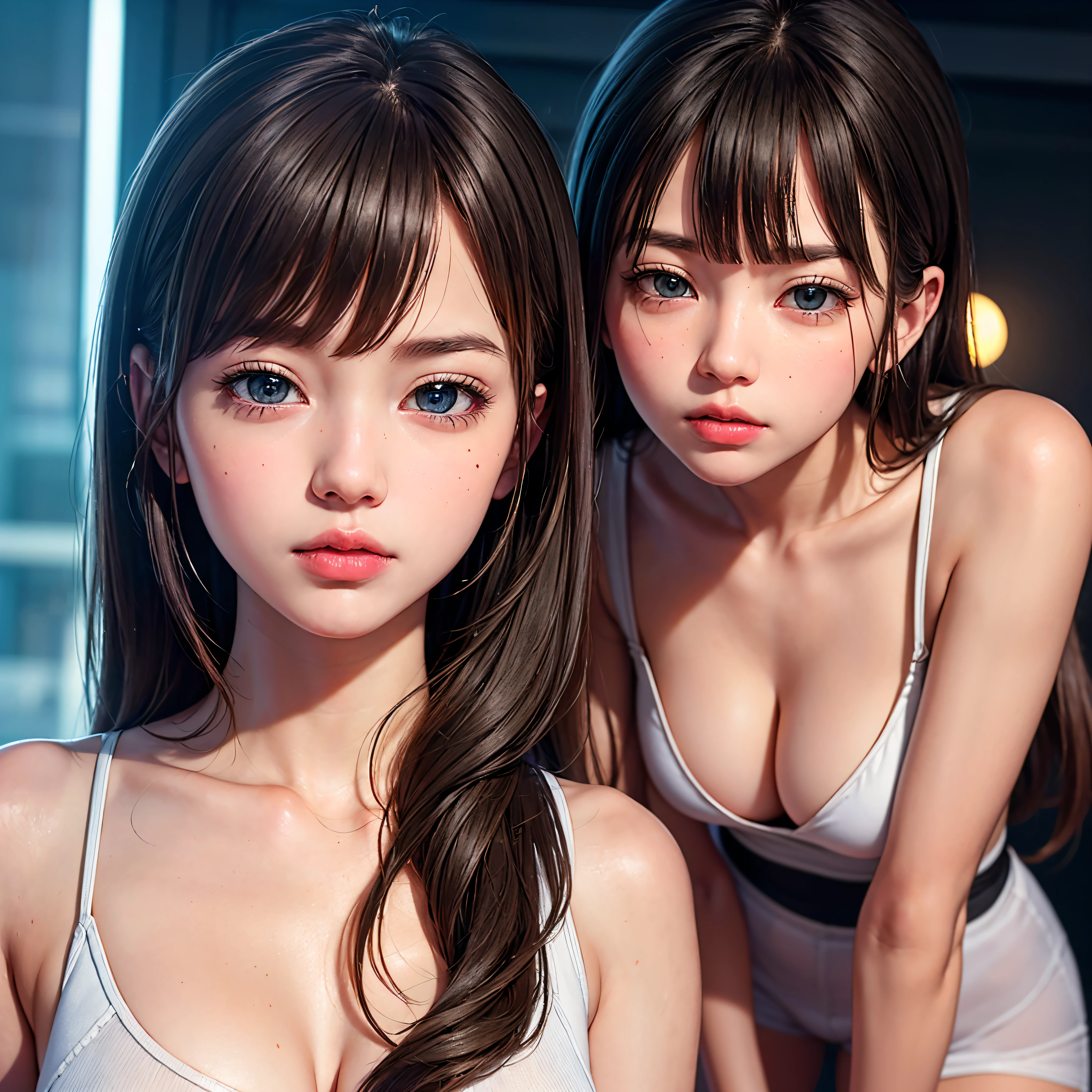 ((UnrealEngine5 epic masterpiece, ultra best quality, detailed, ultra sharpness focus, ultra high-resolution, ultra high-definition, UHD, HDR, vibrant DSLR vivid moonset)), colorful lighting, Evelyn Celebrian, blackess elf tanmed skin epic eyes breasts pubic tattoo, looking at viewer, Epic Cute, Eiffel reflection varies multi etc. --v 6 --s 1000 --c 20 --q 20 --chaos 100