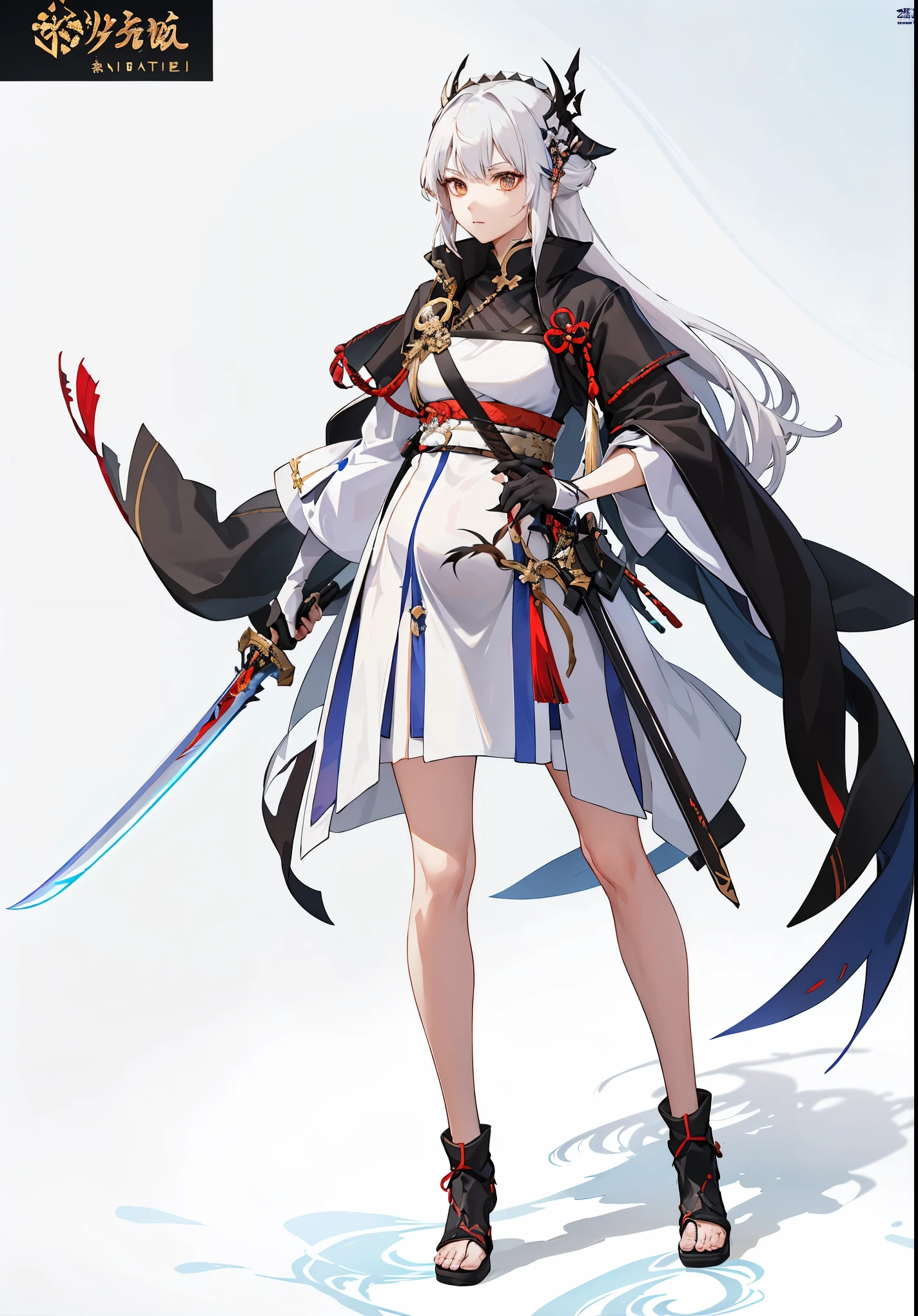 a woman in a dress holding a sword and a sword, video game character, from arknights, fox nobushi holding a naginata, hajime yatate, keqing from genshin impact, white haired deity, with large sword, ayaka genshin impact, female action anime girl, official character art, anime character, pregnant anime girl, fetus