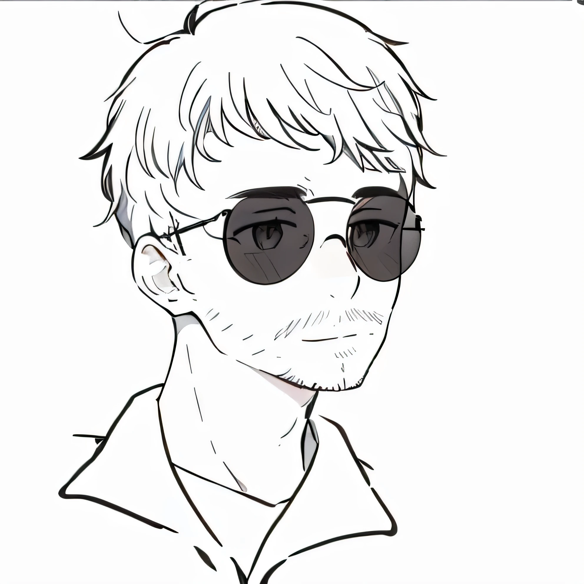 a guy , hair , small beard , wearing glasses , black glasses , transperent glasses , male , highquality, high_quality , linework