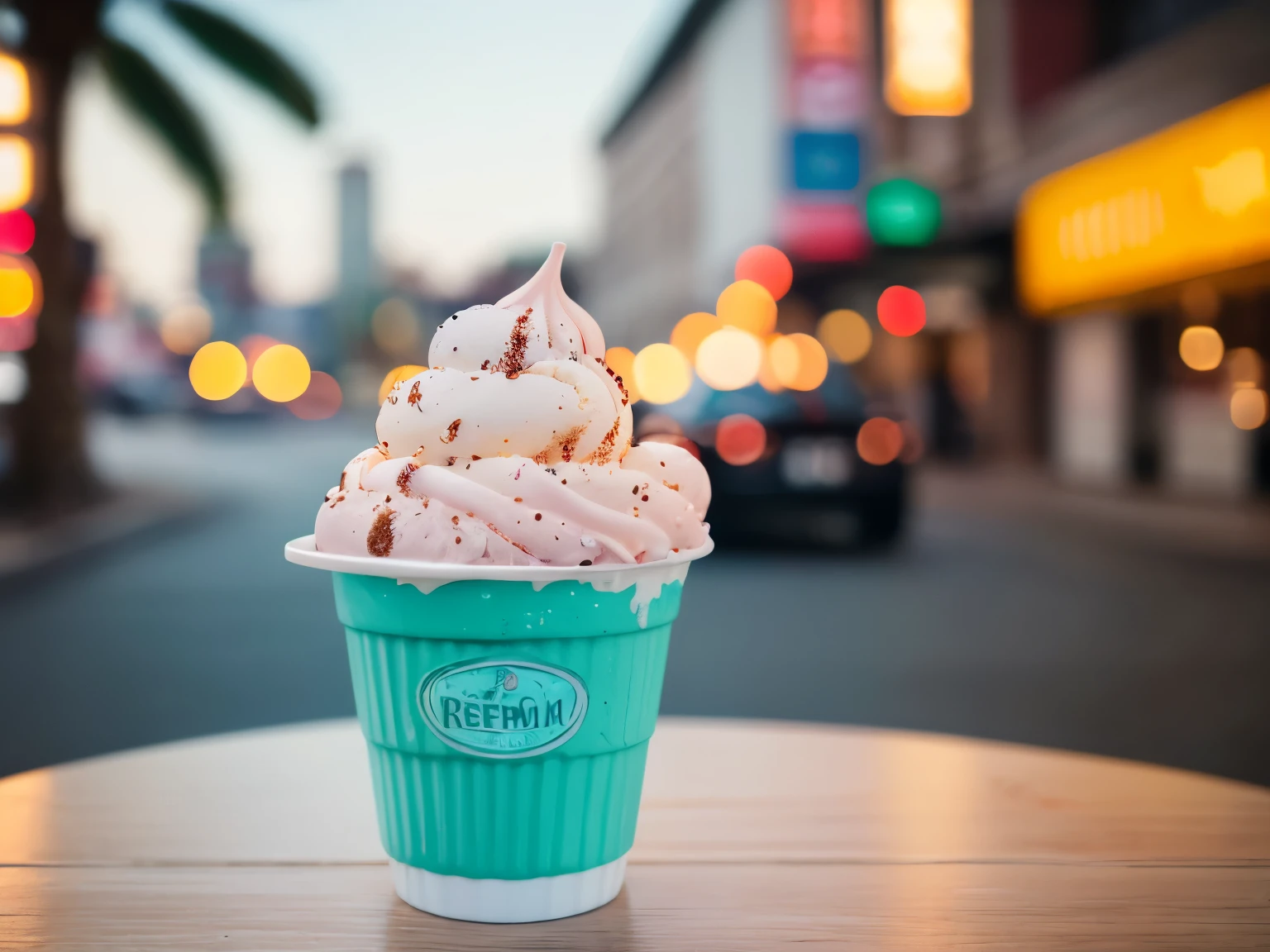 a ice cream ((realism)), extremely high quality RAW photograph, ultra detailed photograph, sharp focus, high resolution, high quality, film grain, Fujifilm XT3,Highly Detailed, movie, (Cinematic Photo:1.3)