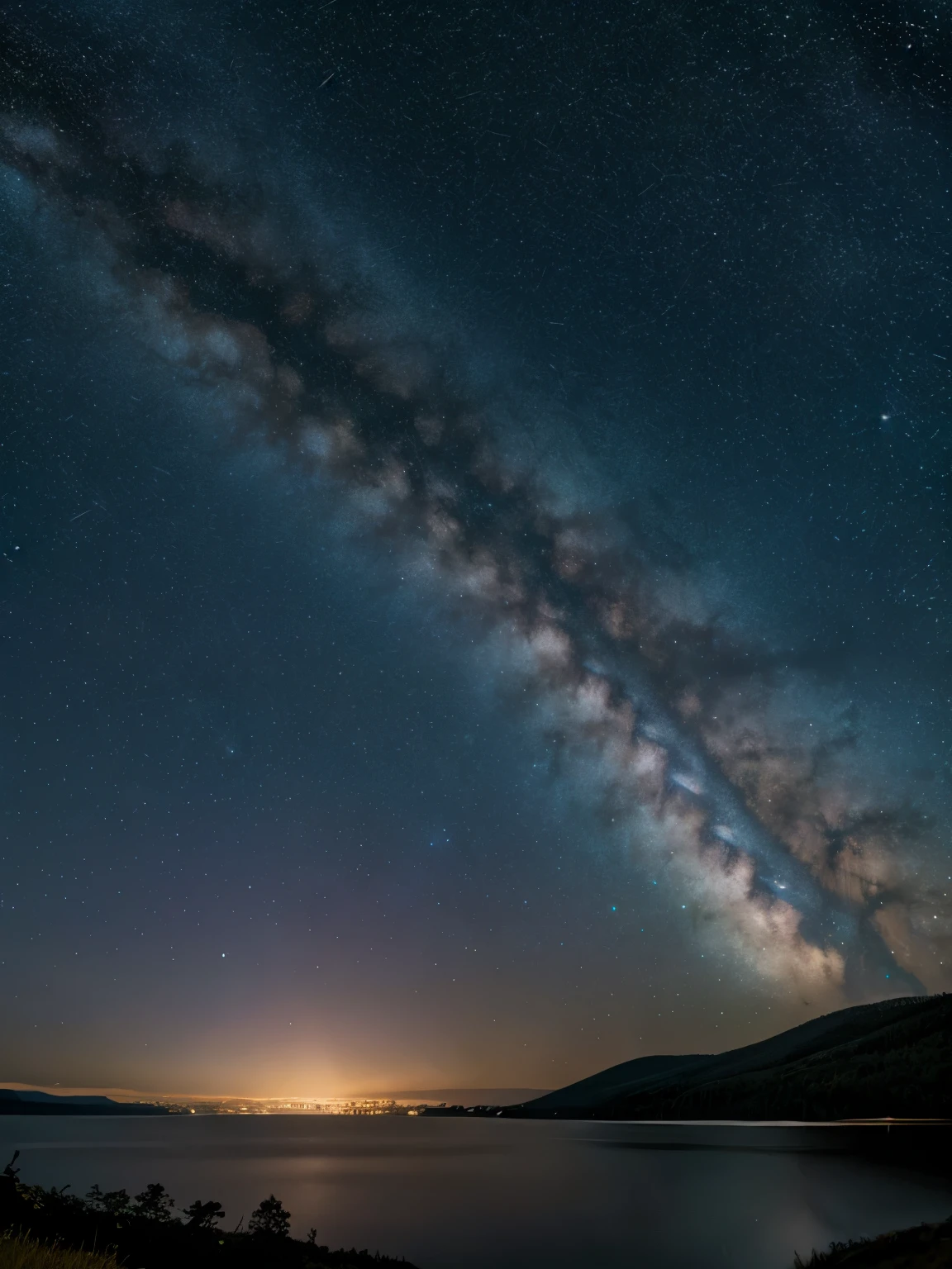 Starry Sky4k Planets in the Sky, montanhas e lago realista