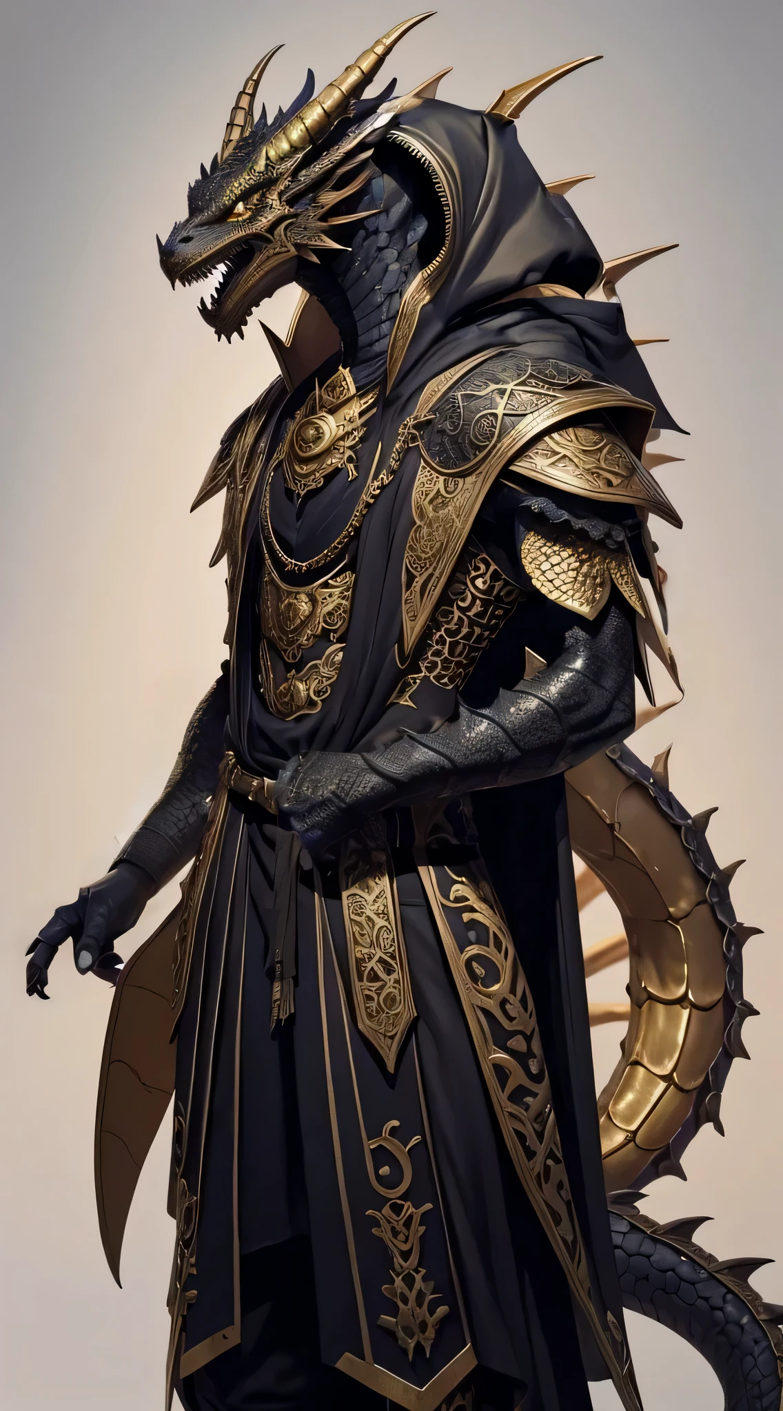 arm of a black half dragon with golden scales