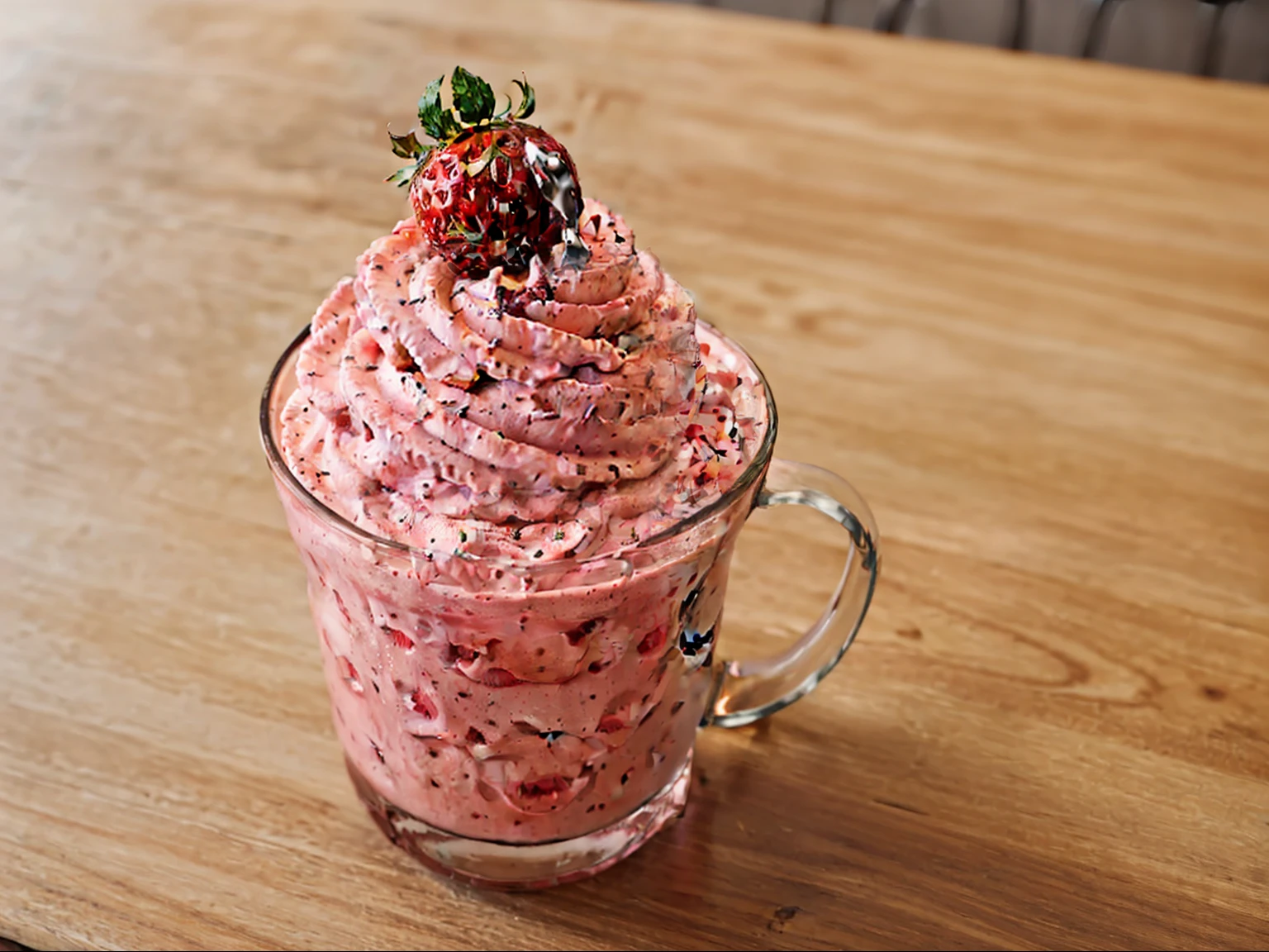 RAW photo, strawberry milkshake, foodphoto, professional colour grading, soft shadows, no contrast, clean sharp focus, foodphoto,