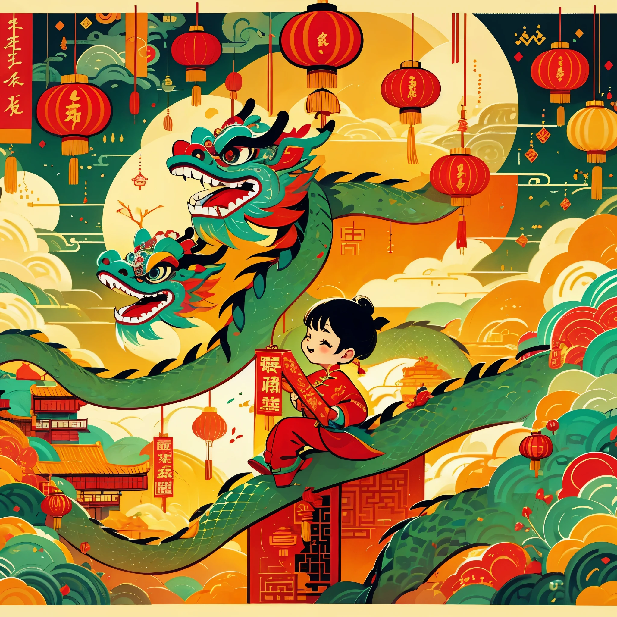 (masterpiece:1.2), extremely intricate details, dragon dance, festive firecrackers, Chinese New Year, lunar new year