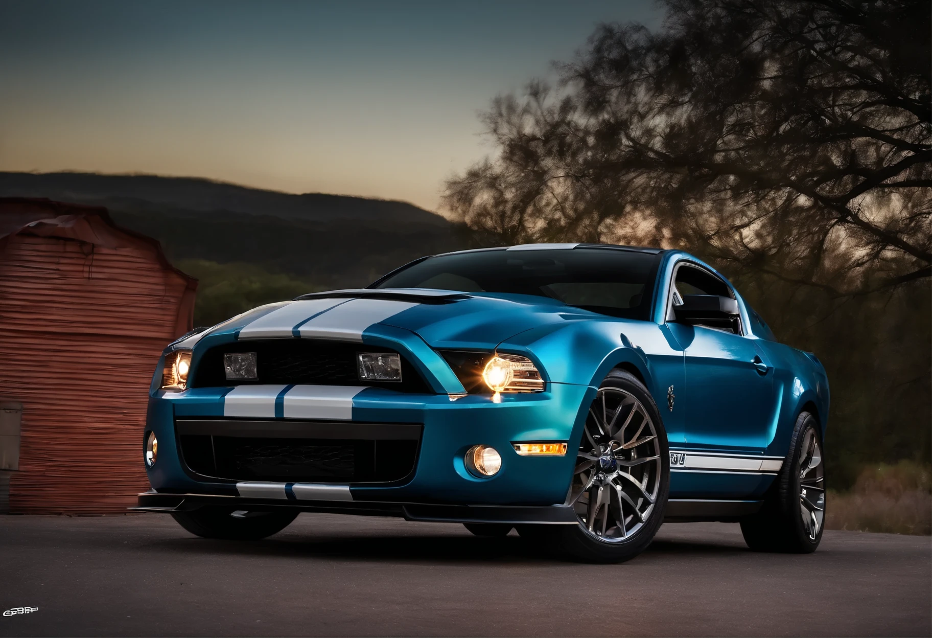 360 view, ford mustang Shelby gt500, bright colours, down light
