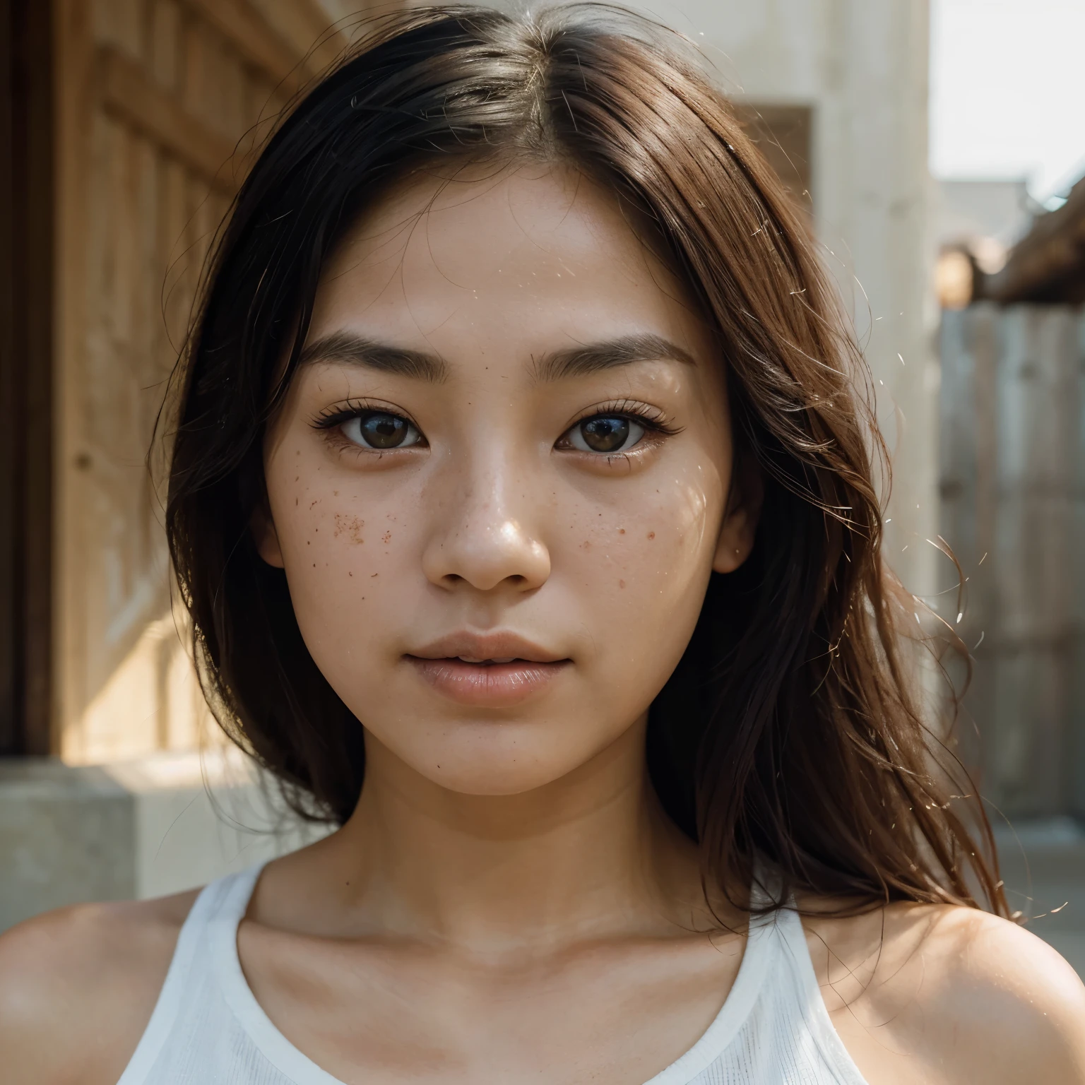 She's asian. Fair skin. She's ugly. Her face full of freckles. She has thick lips and flat nose. But above all, she has eyes that radiates brilliant light. the light in her eyes was firm, sacred to anyone who sees.