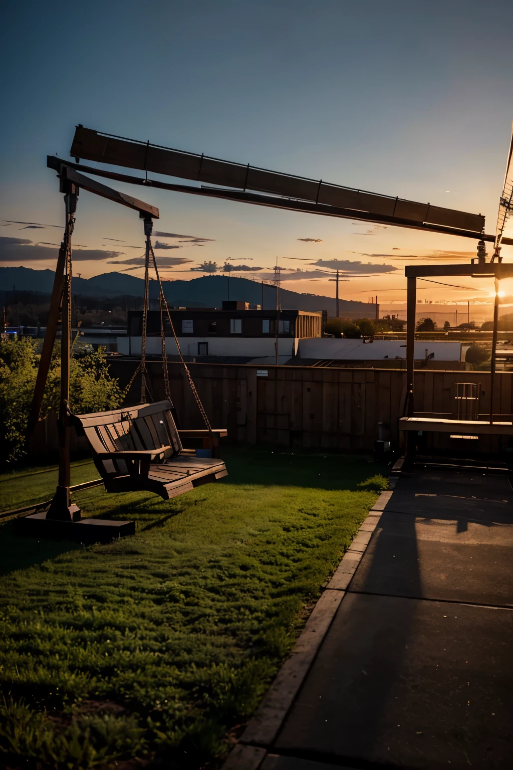 A Swing Set with a romantic ambiance in the style of Industrial with a view.