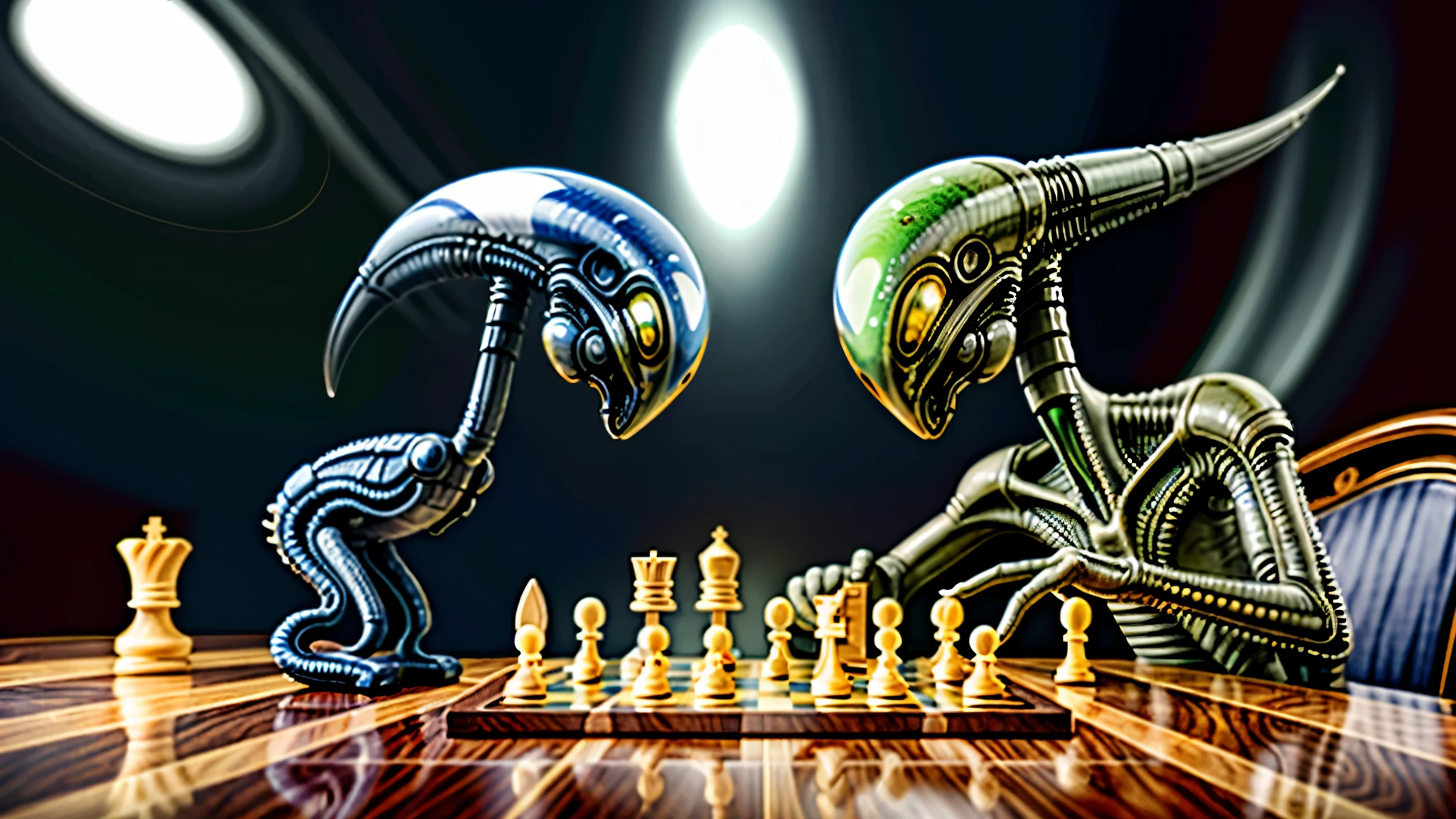 Alien creature playing Chess