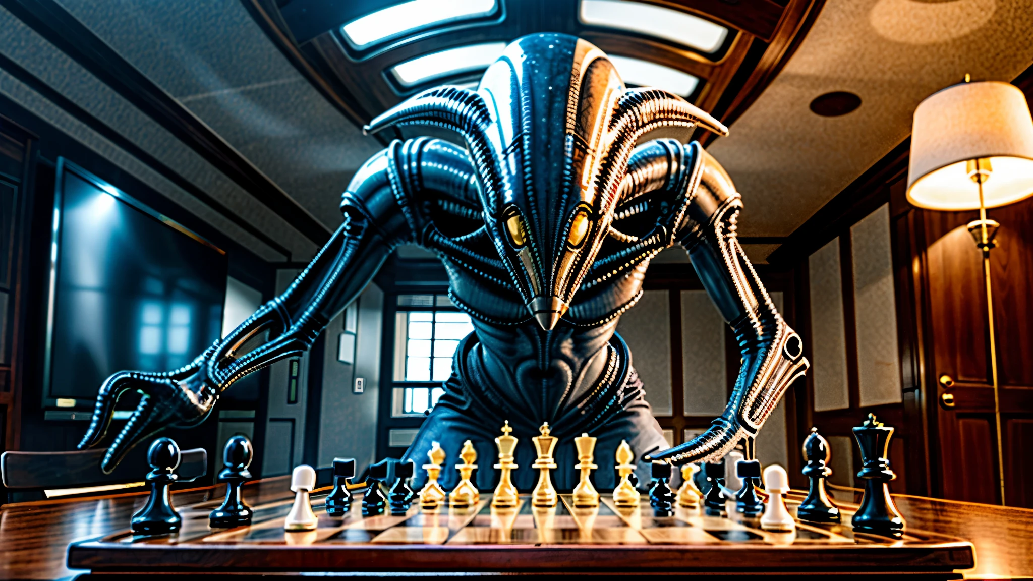 Alien creature playing Chess