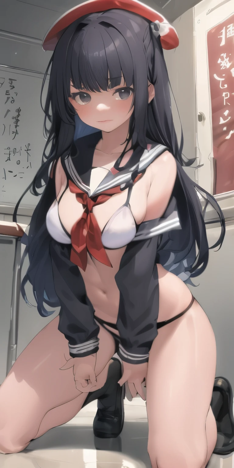 Sailor suit, jk, 宽松大衣领Sailor suit, fleet collection style, Japanese school girl uniform, Wearing school uniform的女孩, Magic school student uniform, Wearing school uniform, Wearing school uniform, Surrealism , Sailor suit诱人姿势,Cock your ass,cleavage,,sling,underwear,sling,bikini,A thousand flavors,lace,kneeling,leg wide open,Wet