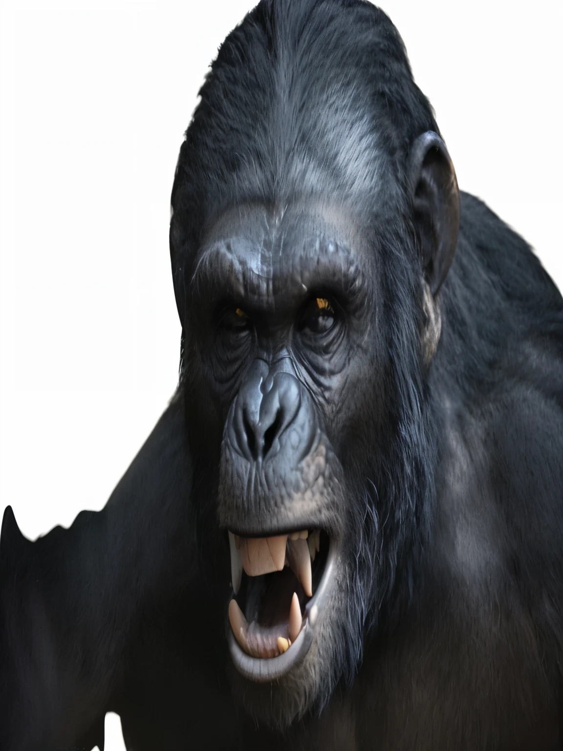 a close up of a gorila with its mouth open and teeth wide open, macaco, assunto= chimpanzé, planet of the macacos, incrível, in style of primal macacos, gorila, close-up do rosto imax, CGI Efeitos Especiais, renderização de sagui, chimpanzéanzee, Sasquatch irritado, Filme CGI, 3 d macaco shaman profile portrait, bored macaco nft