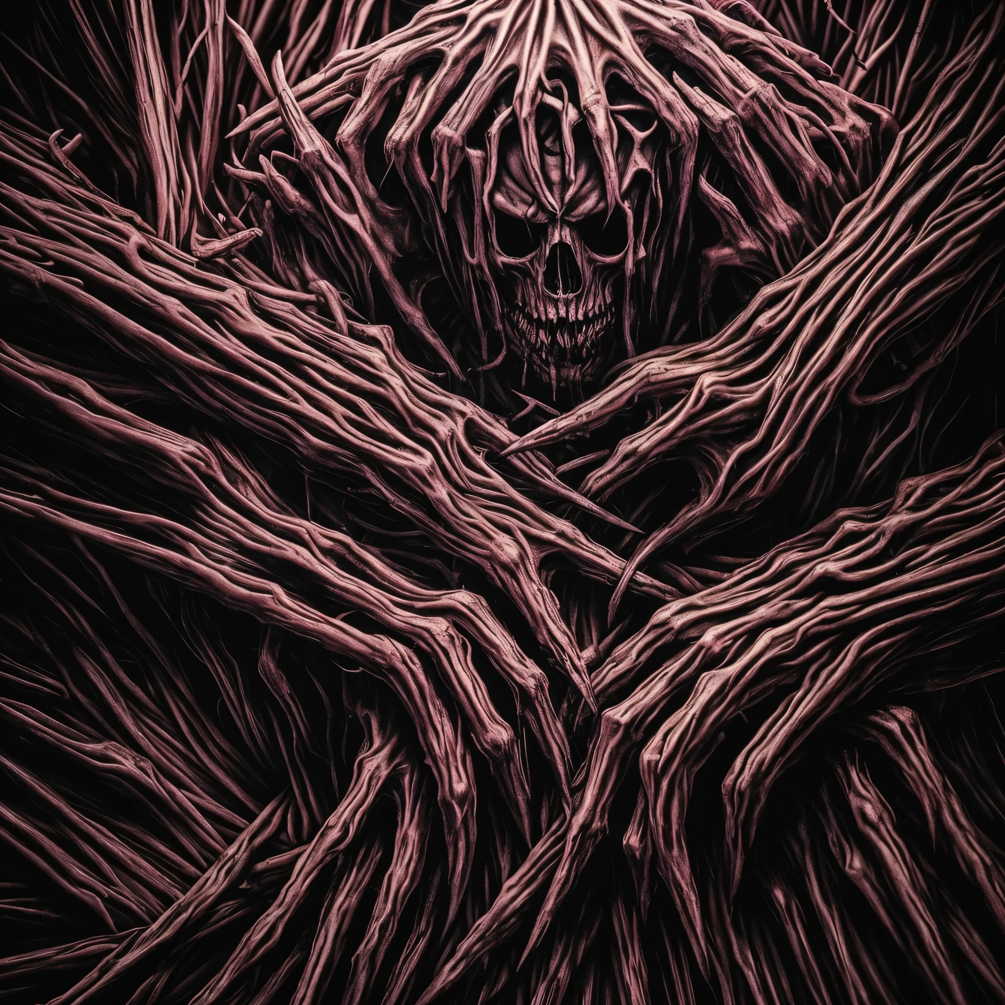 weirdcore art, scary inhuman, thousand hand on face