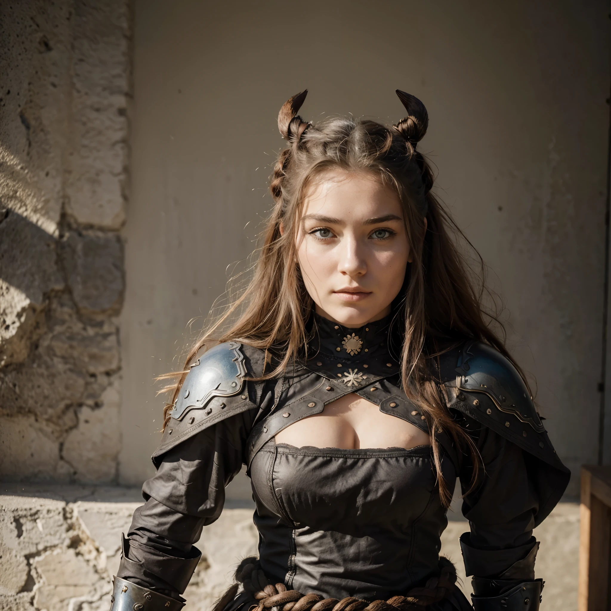 Imaginez une jeune fille exceptionnellement belle et désirable, vêtue en guerrière viking. Capturez la fusion unique de grâce, force et charme dans votre œuvre SeaArt, mettant en valeur l'allure majestueuse de cette guerrière viking."




