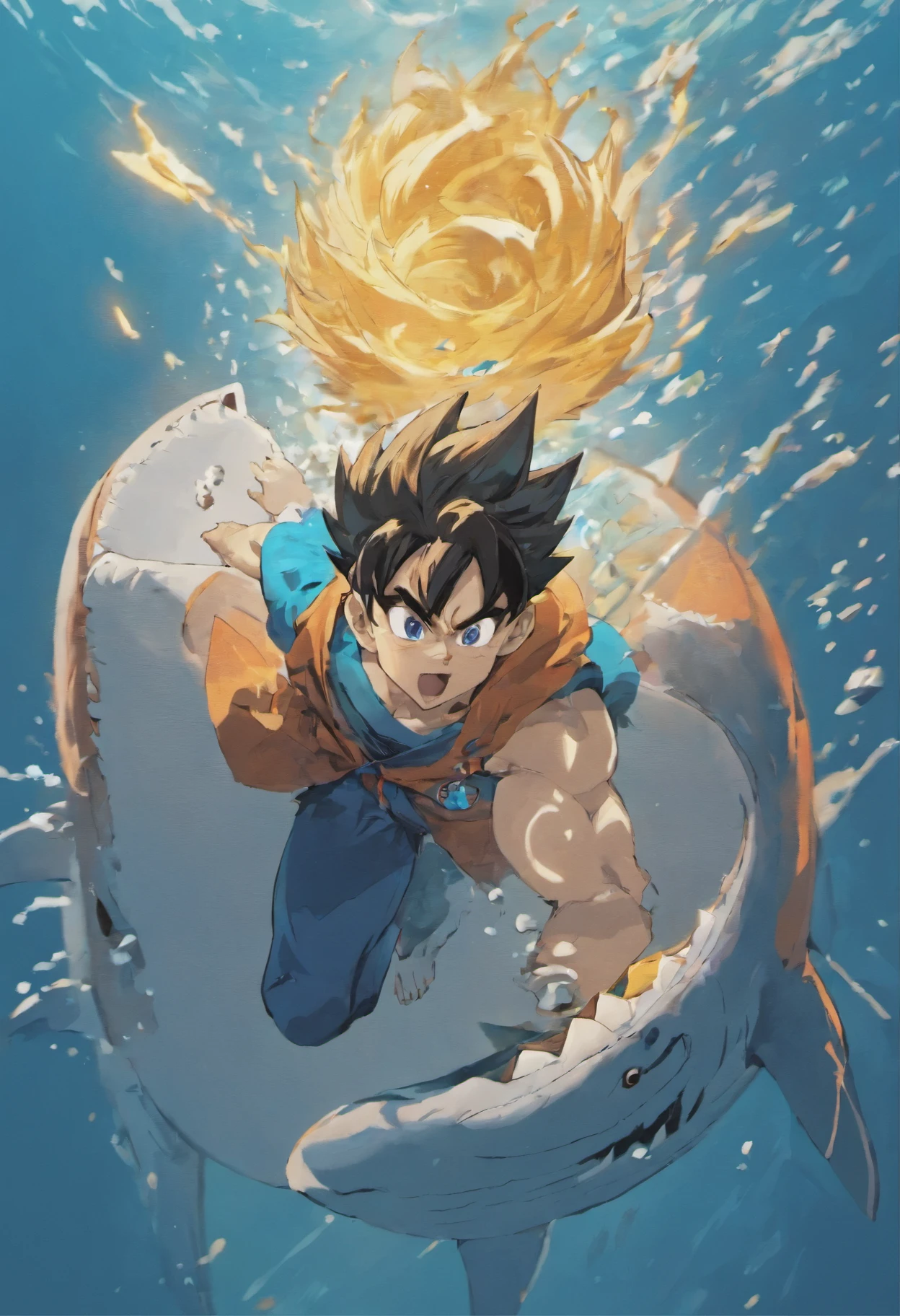 Goku sur un requin 