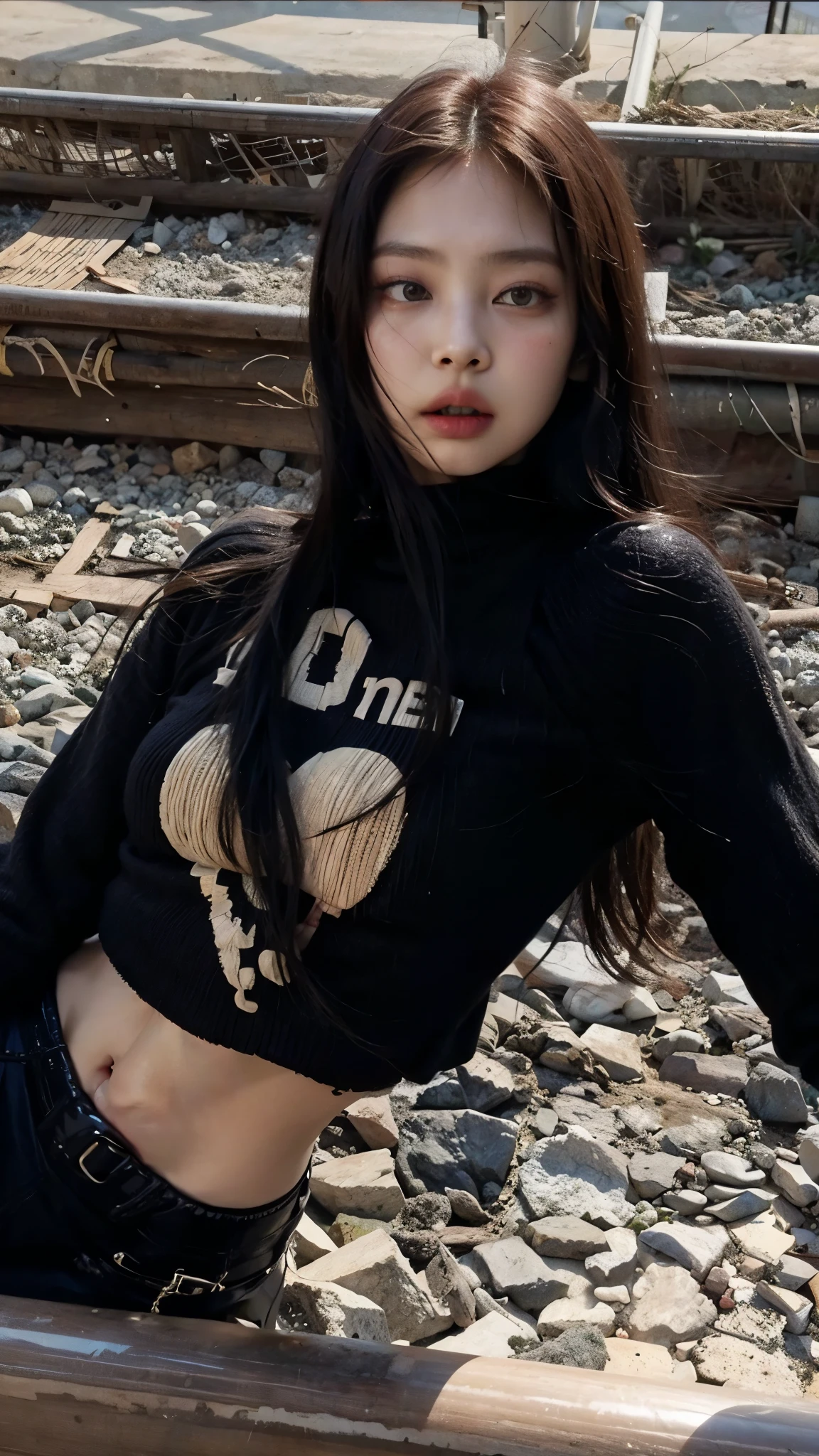 um close de uma mulher deitada em um trilho de trem, imagem de perfil, cruel korean goth girl, Jisoo do Blackpink, Heonhwa Choe, taken at the beginning of 2020, taejune kim, 2 modelo feminino de 4 anos, jennie blackpink, Asian, coreana, Jisoo do Blackpink, imagem de perfil, Sun Yunjoo, foto de perfil
