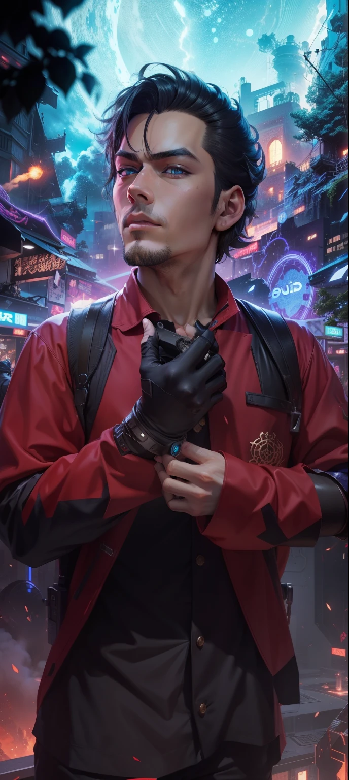 mude o fundo ,anime ,Villain, Ciberpunk, good looking , super detailed, 4k